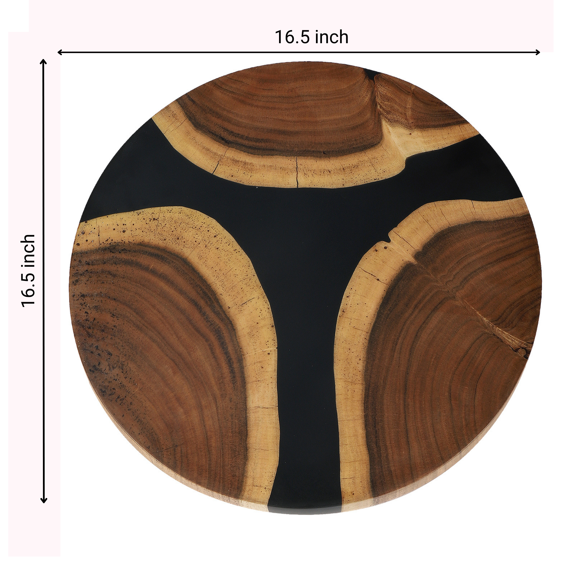 Lazy Susan Platter – Acacia Wood with Aqua Black Resin Finish-Black