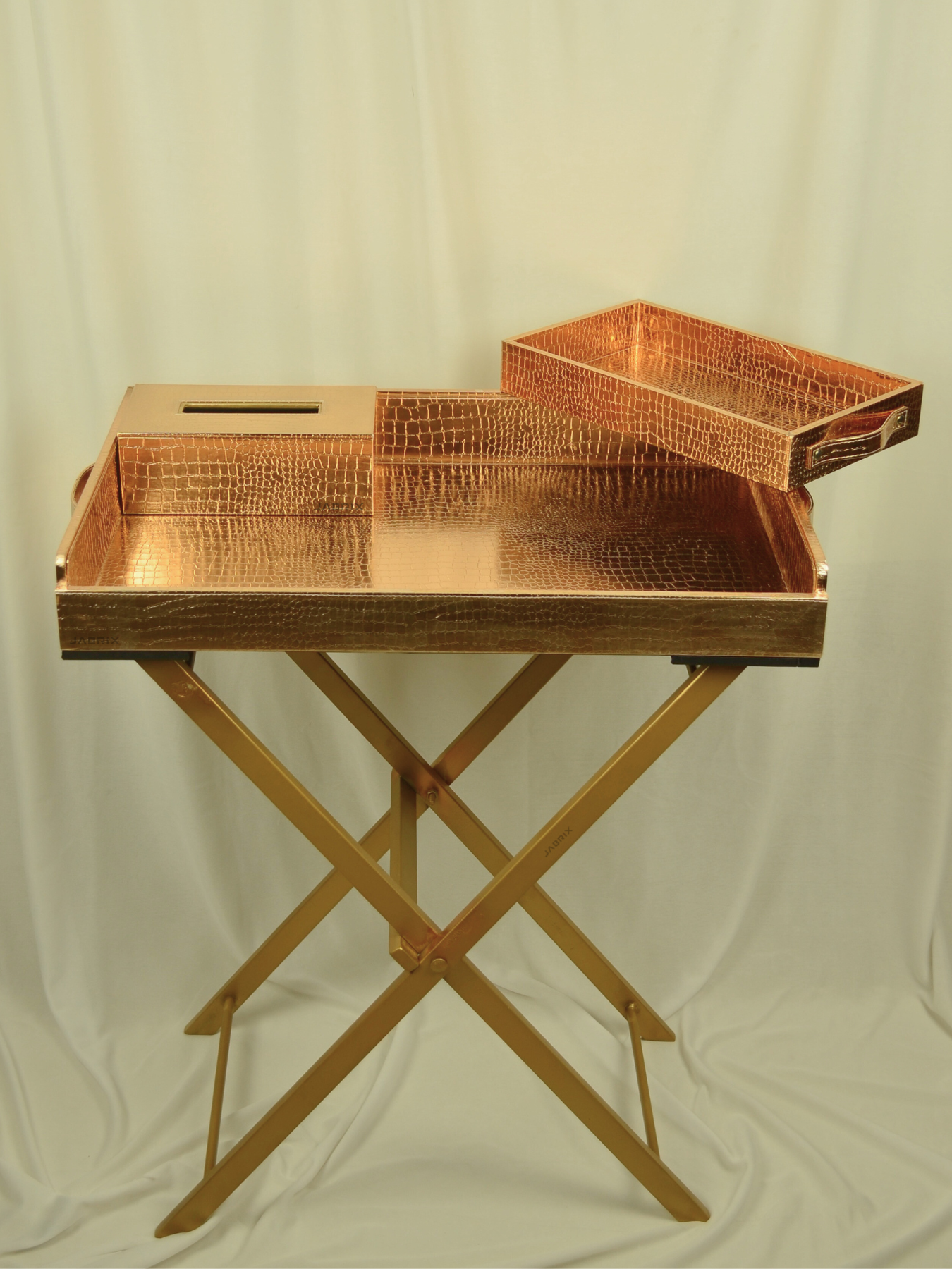 Pu Leather Foldable Tray with Metal Stand-Rose Gold