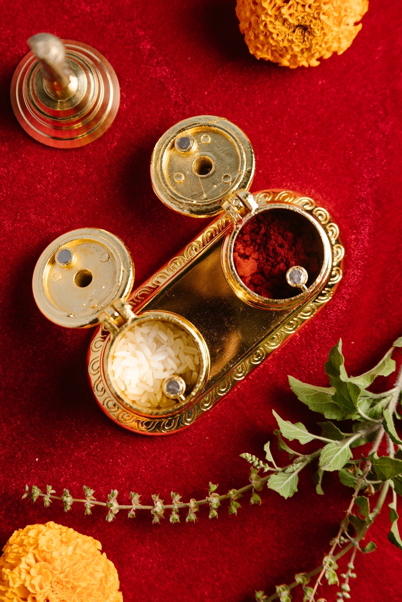 Brass Kumkum and Chawal Holder