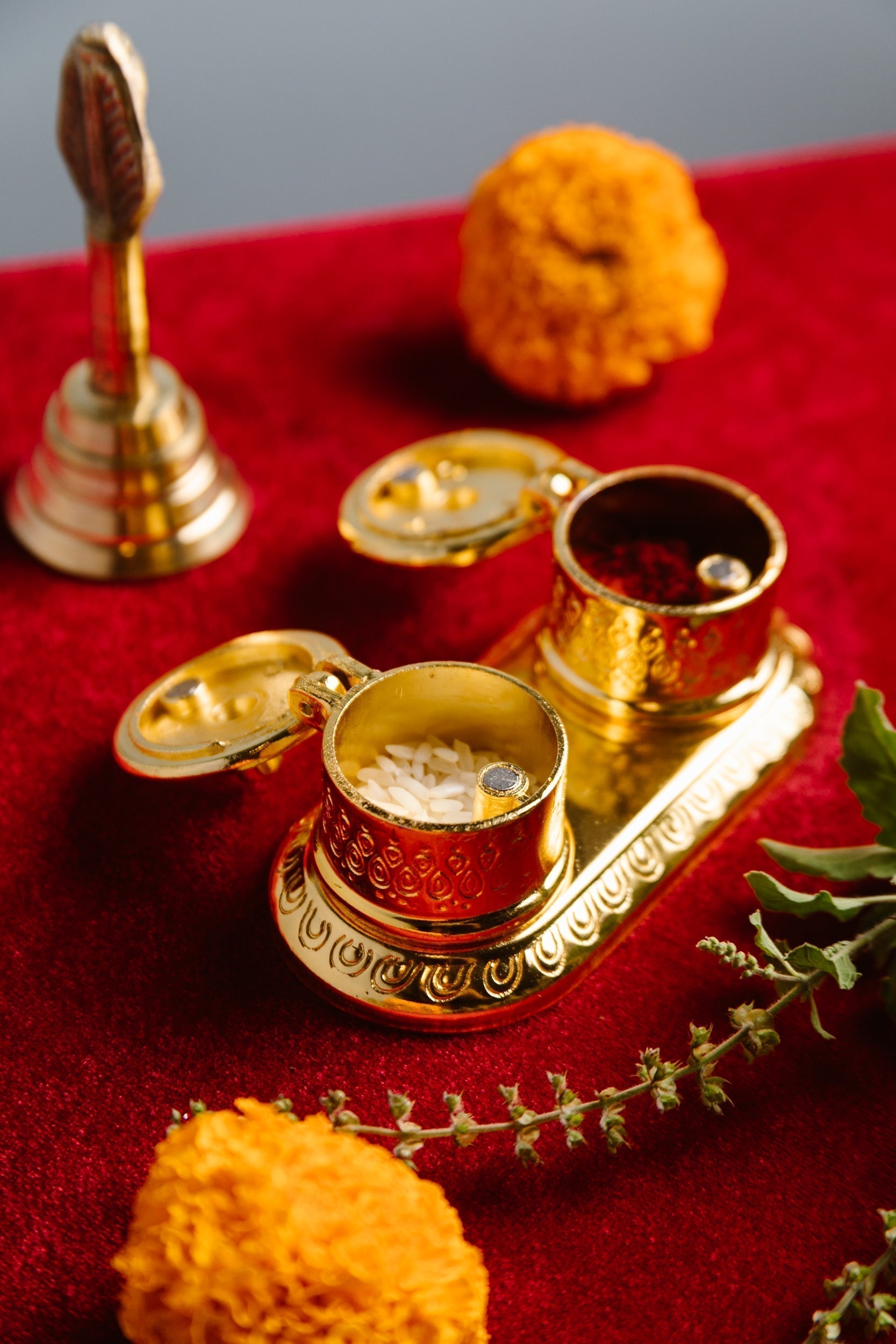 Brass Kumkum and Chawal Holder