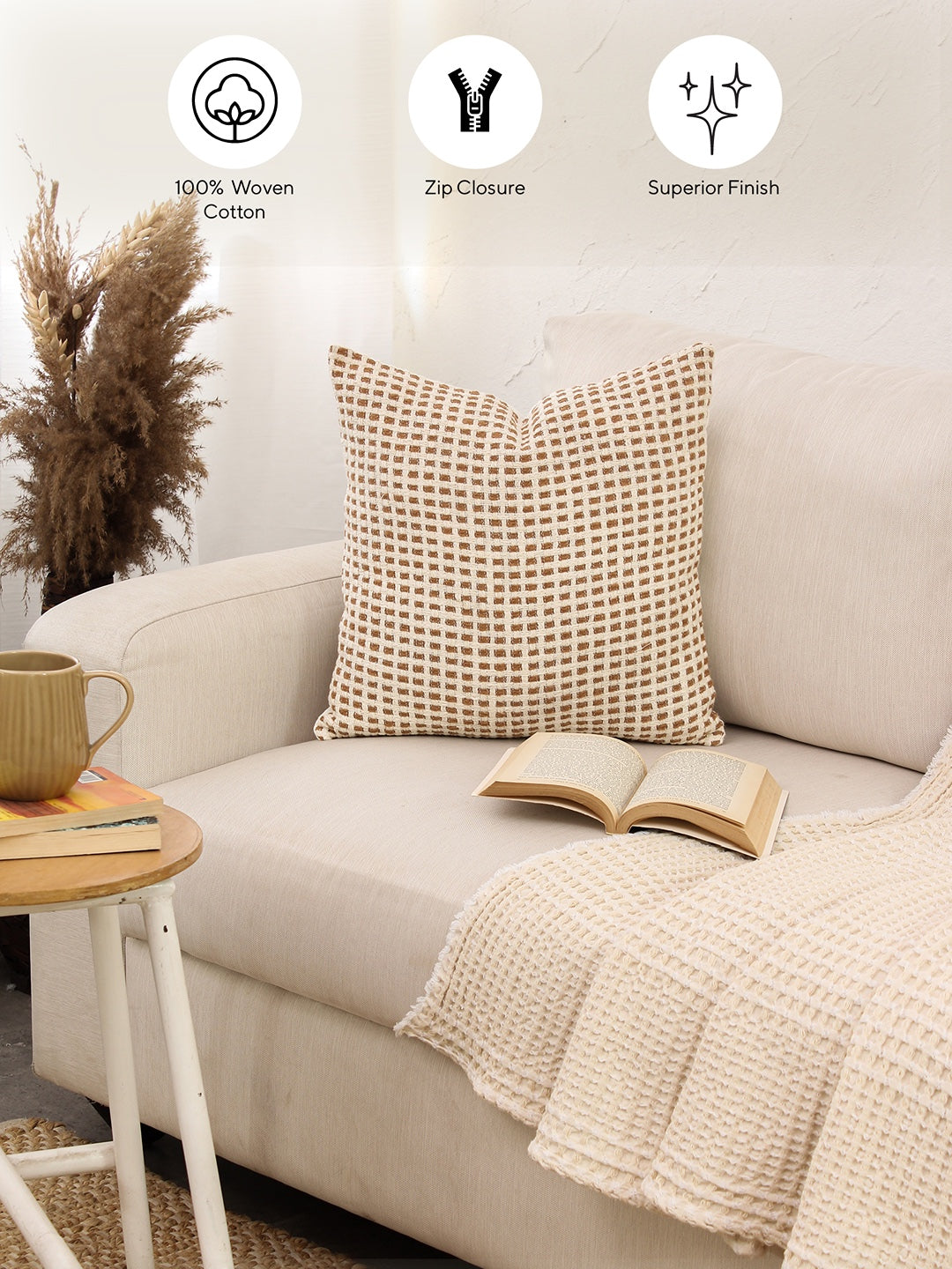 Girnar Set Of 2 Cushion Covers + 2 Cushion Fillers (Brown) - 40X40 cm