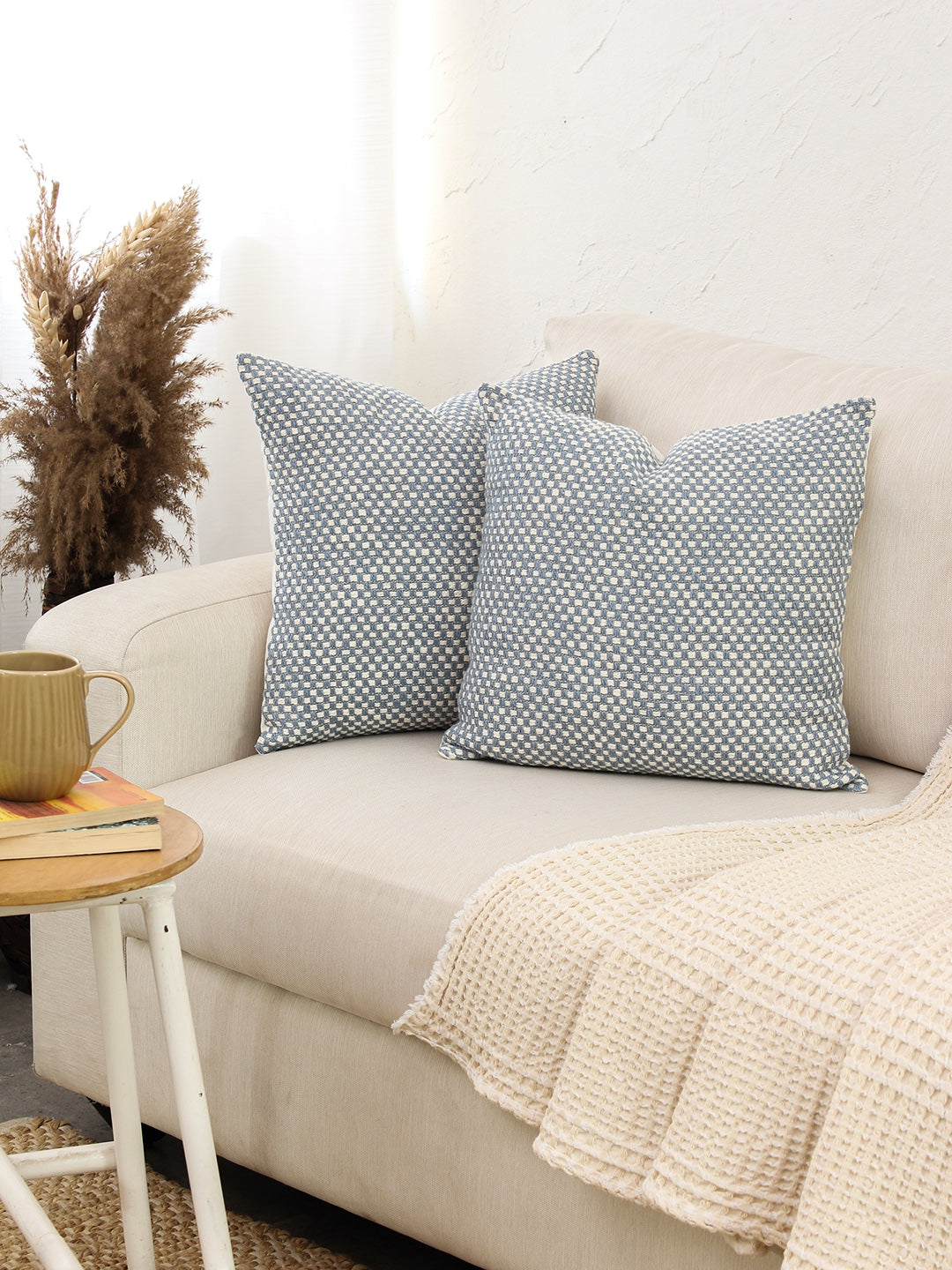 Vindhya Set Of 2 Cushion Covers + 2 Cushion Fillers (Dark Blue) - 40X40 cm