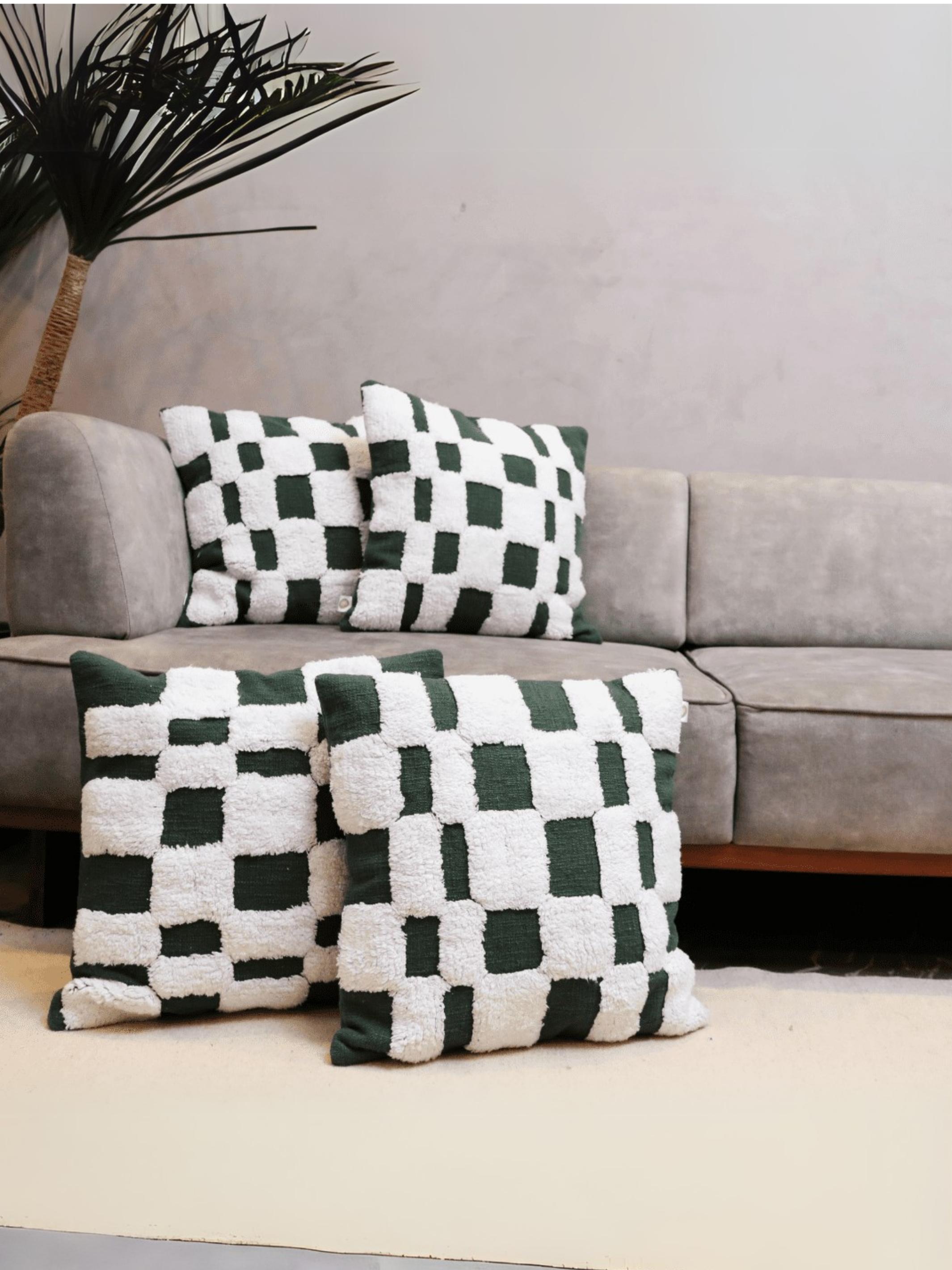 Checkered Chic Tufted Cushion Cover - Set of 5
