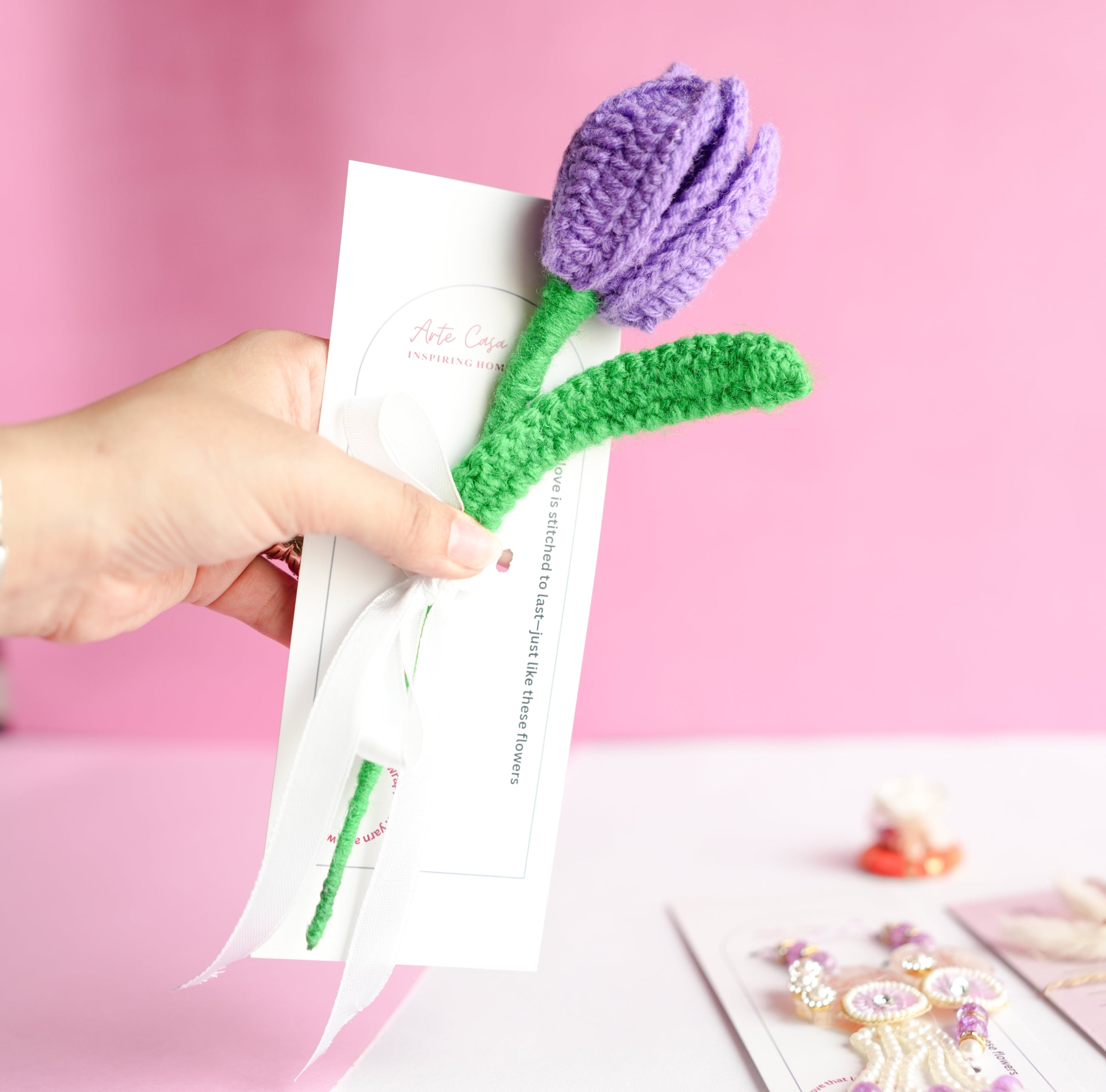 Handcrafted Tulip crochet Rakhi hamper (Dark Purple)