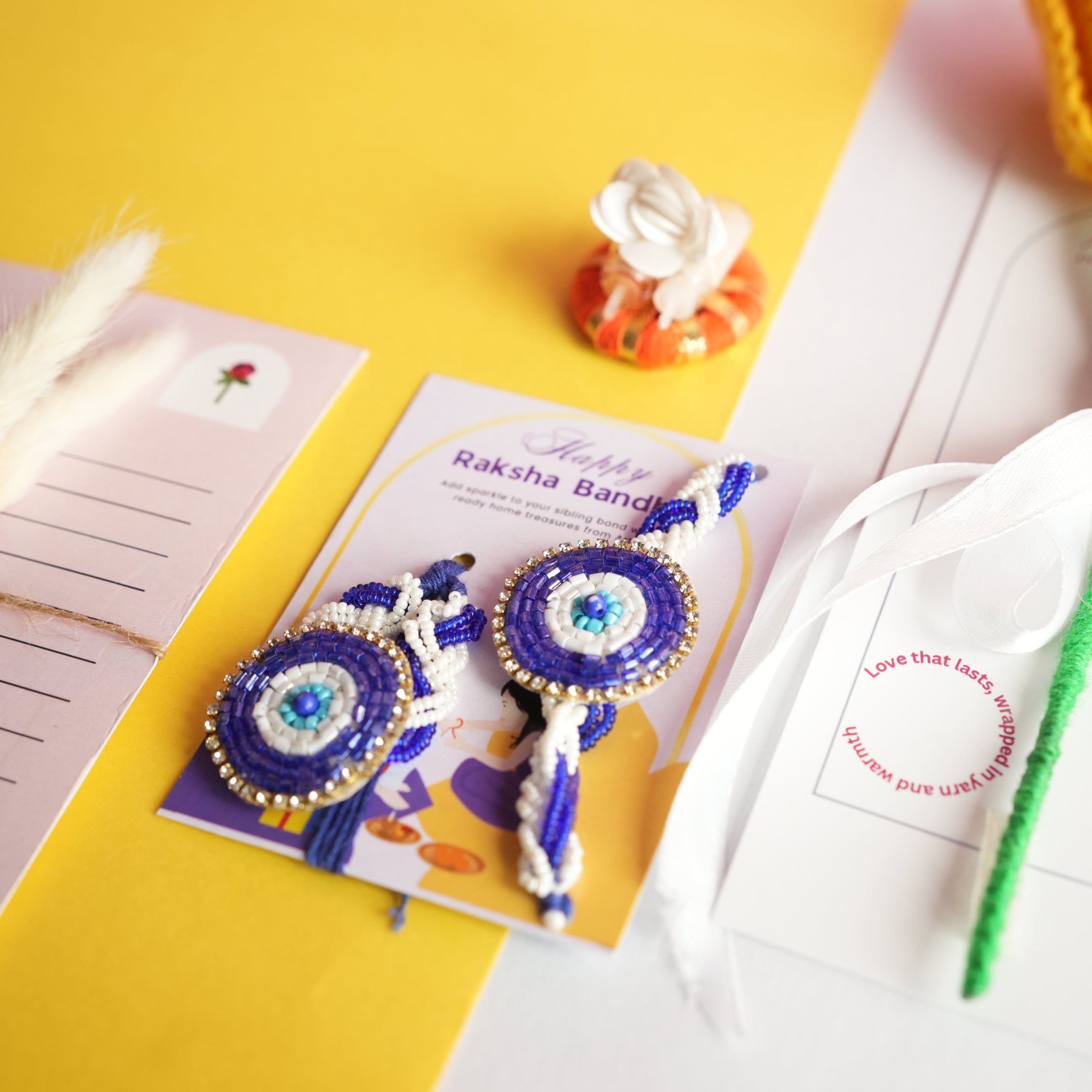 Handcrafted Tulip crochet Rakhi hamper (yellow)