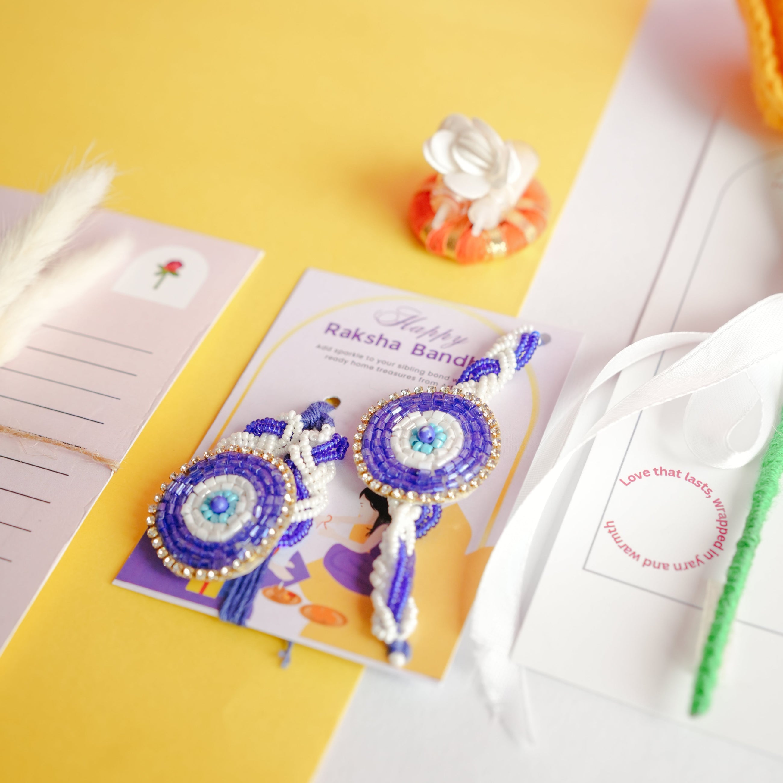 Handcrafted Tulip crochet Rakhi hamper (yellow)