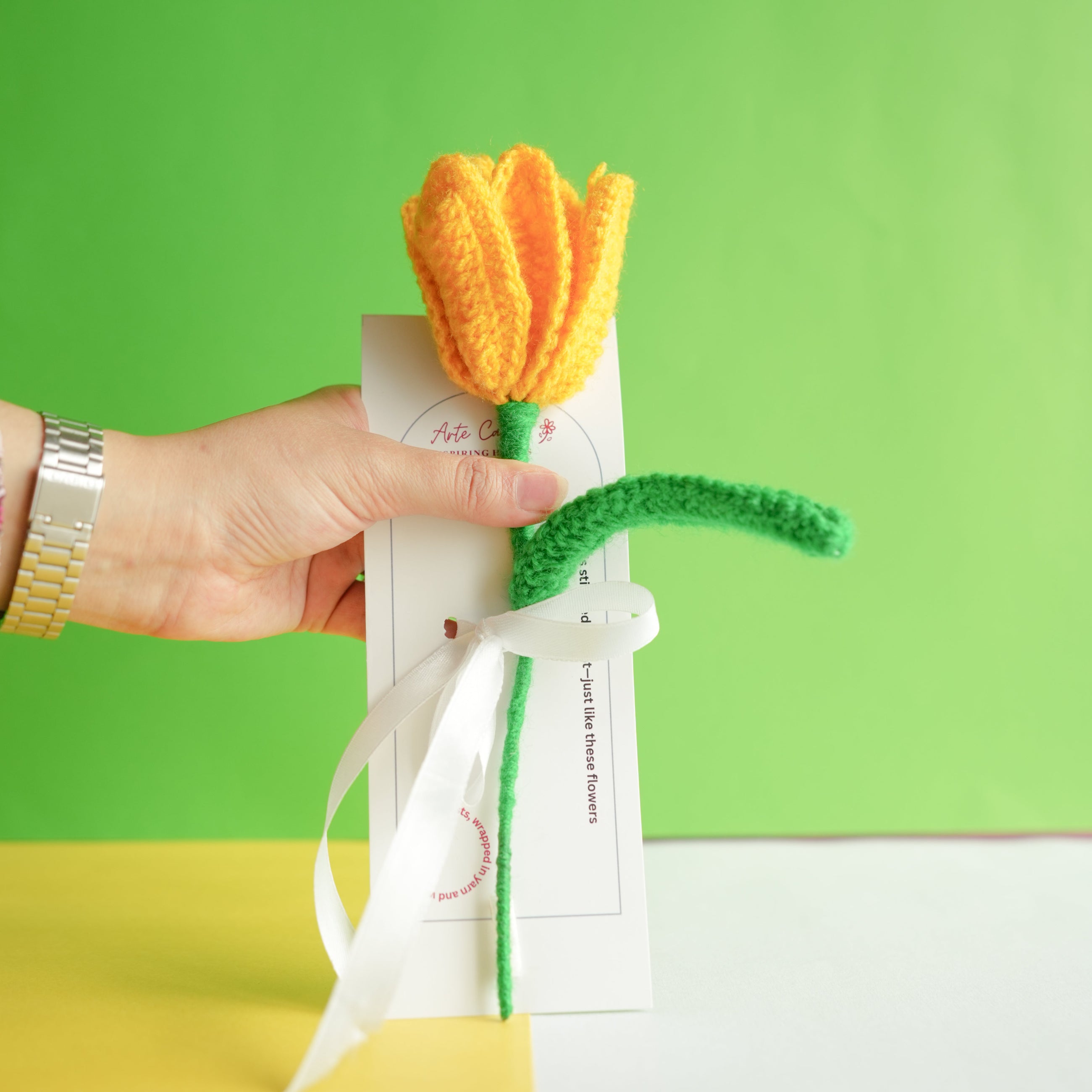 Handcrafted Tulip crochet Rakhi hamper (yellow)