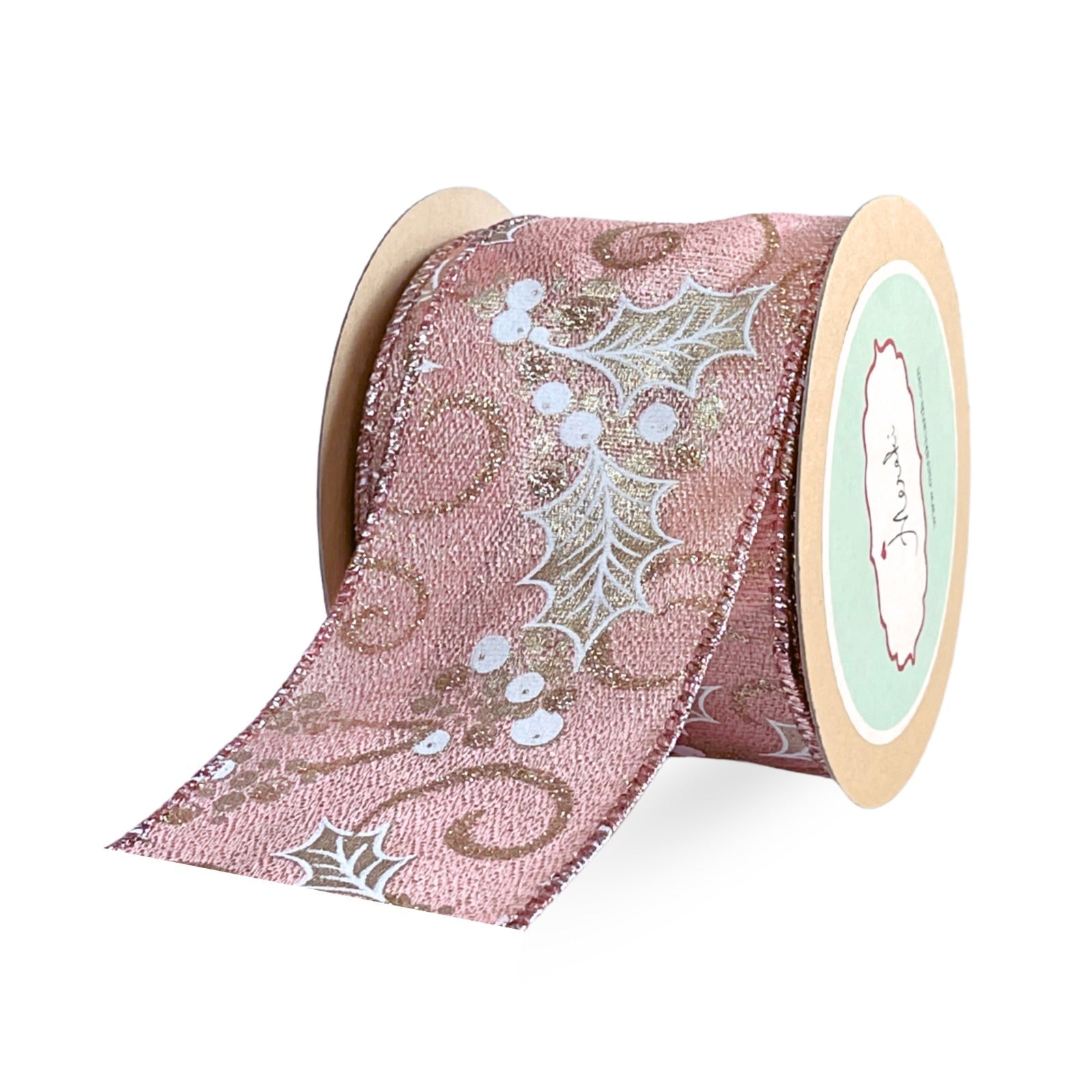 Rose Gold Holly Sparkle Ribbon