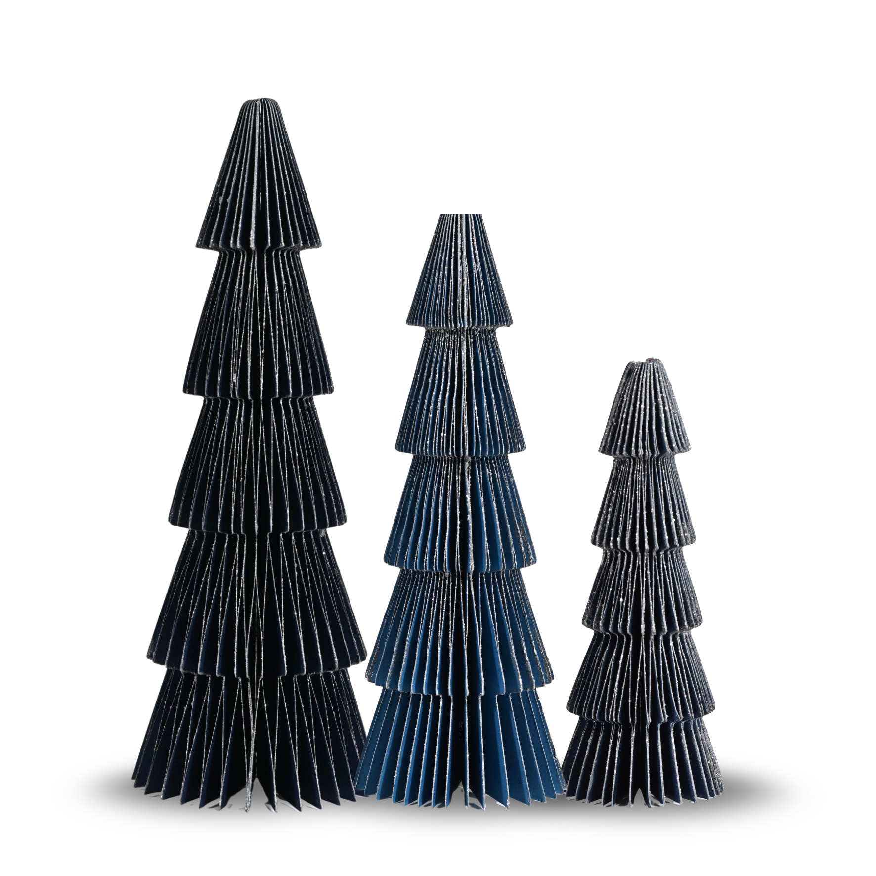 Blue Tree with silver glitter edging Set of 3