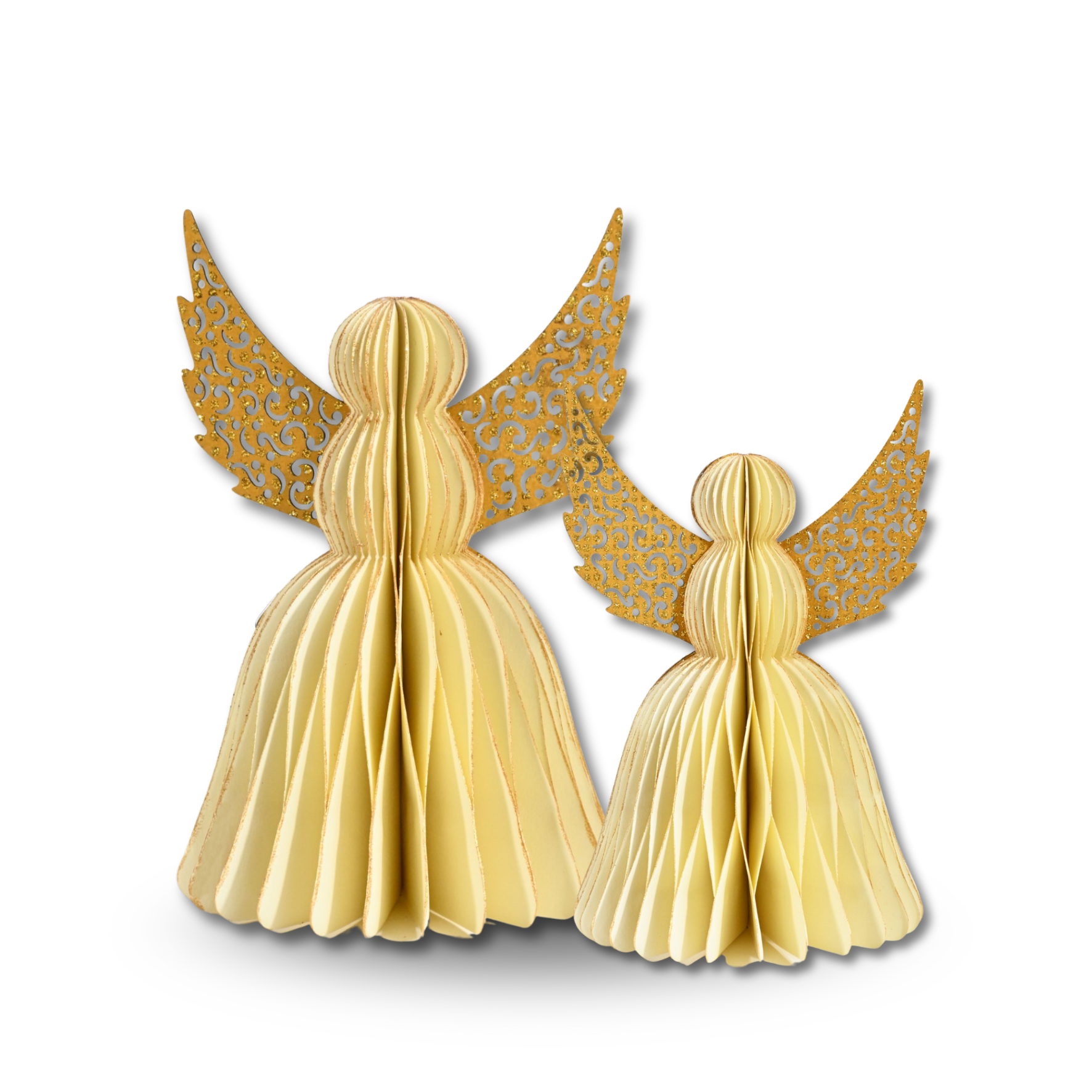 Off-white Angel With Dull Gold Wings And Gold Glitter Edges (Set of 2)