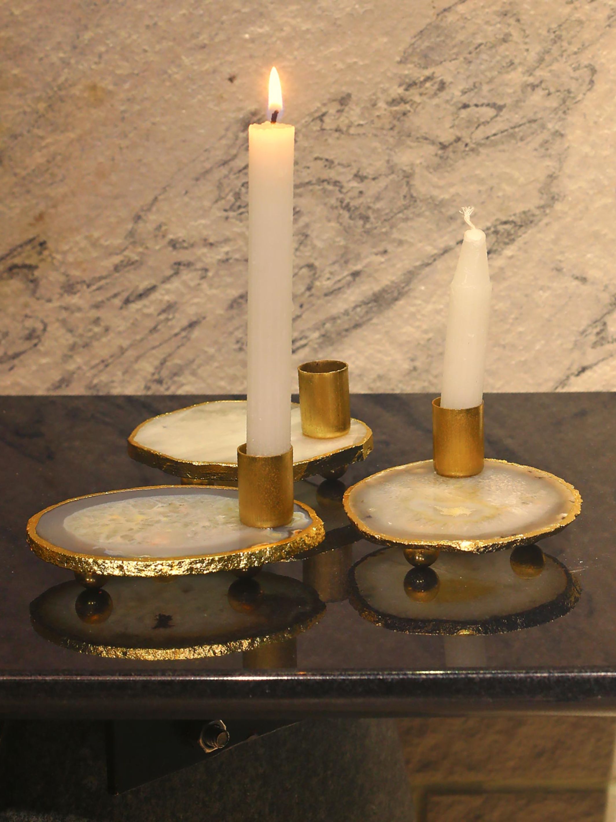 Semi Precious Candle Holder - Natural Agate