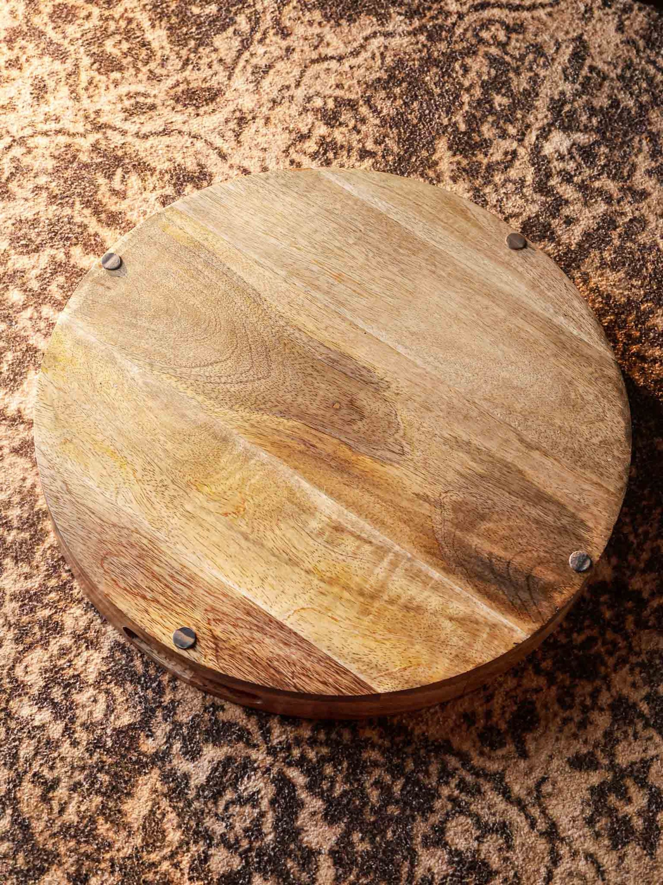 Carved Wood Round Tray Black