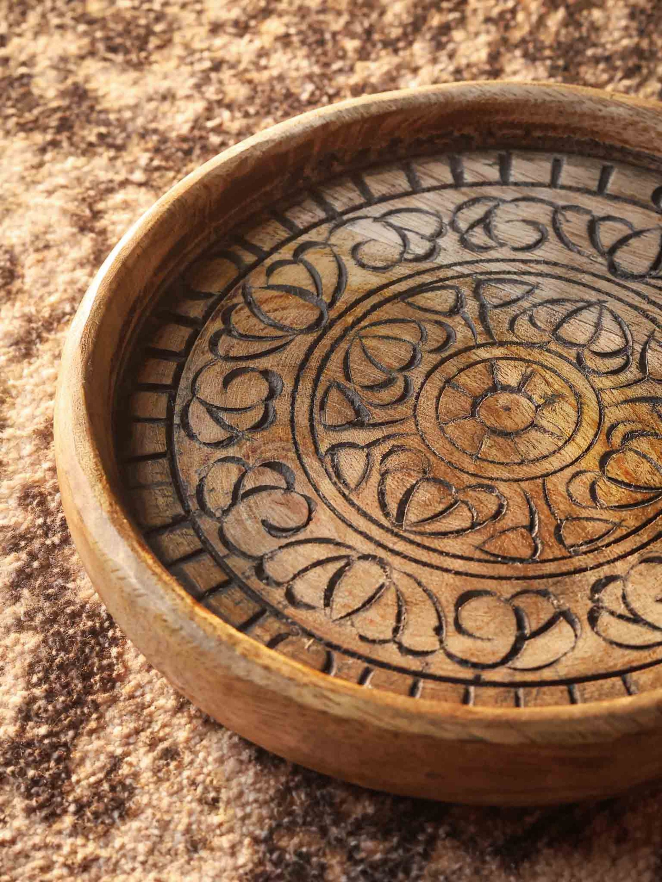 Carved Wood Small Tray Set of 2 Black