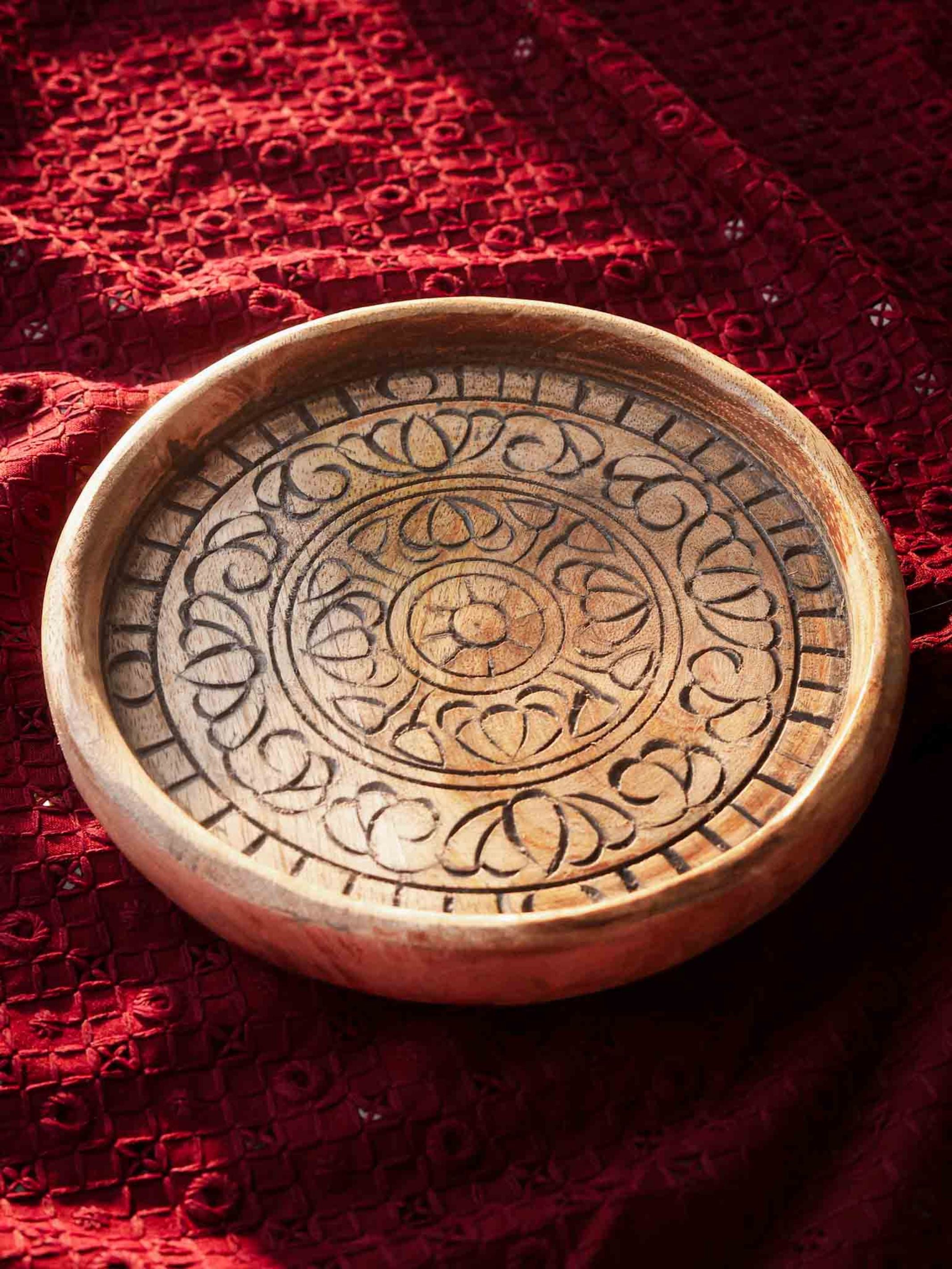 Carved Wood Small Tray Set of 2 Black