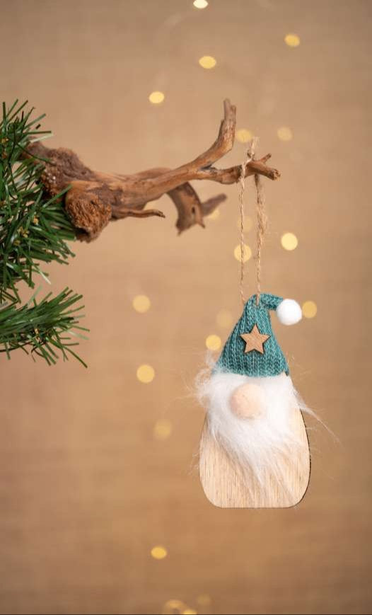 Green Hat Wooden Gnome Hanging Ornament_CC02
