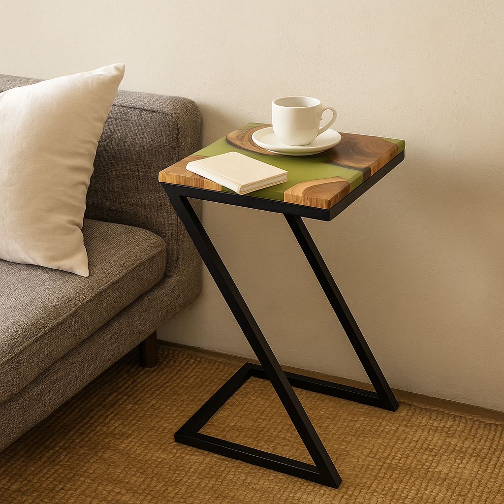 Epoxy Solid Wood End Table – Teak Wood with Lemon Resin Finish