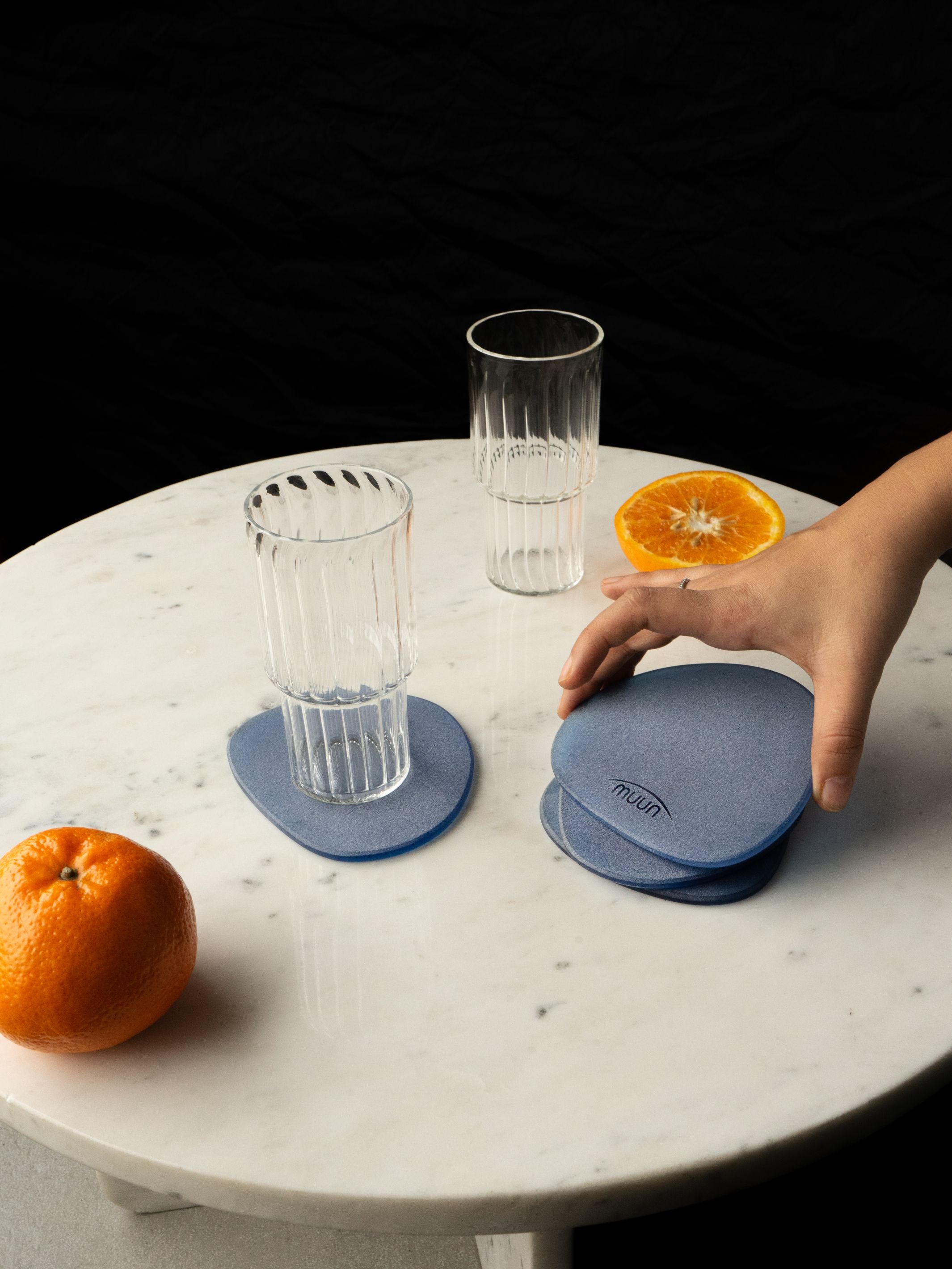 Blue Frosted Glass Coasters Set of 4