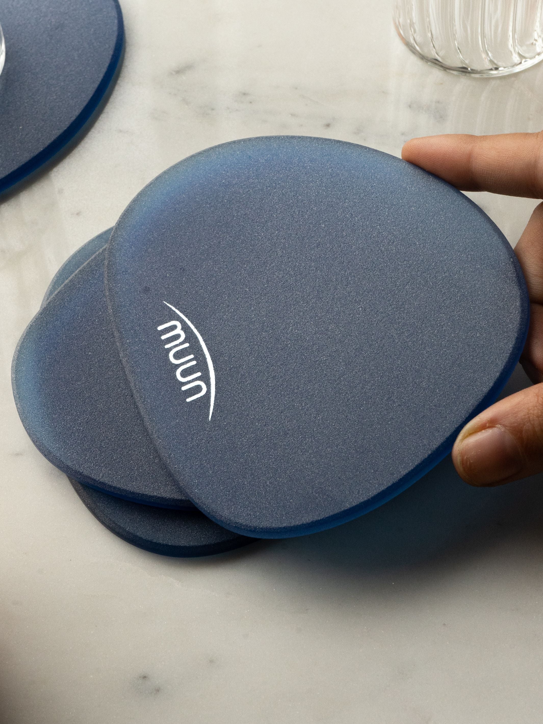 Blue Frosted Glass Coasters Set of 4