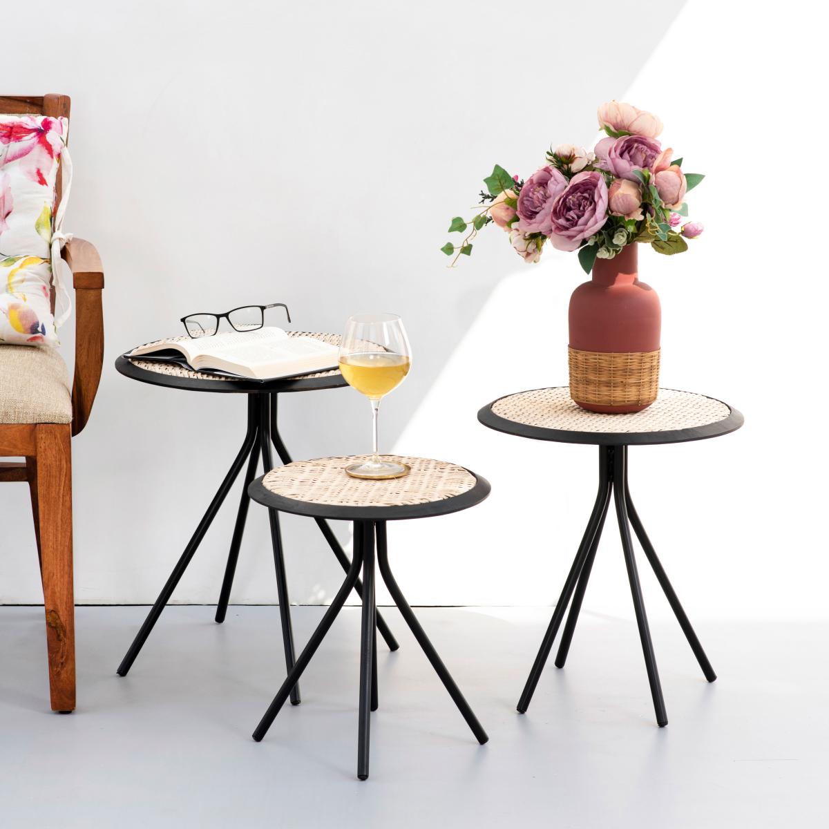 Earthy Black Cane Table Set of 3