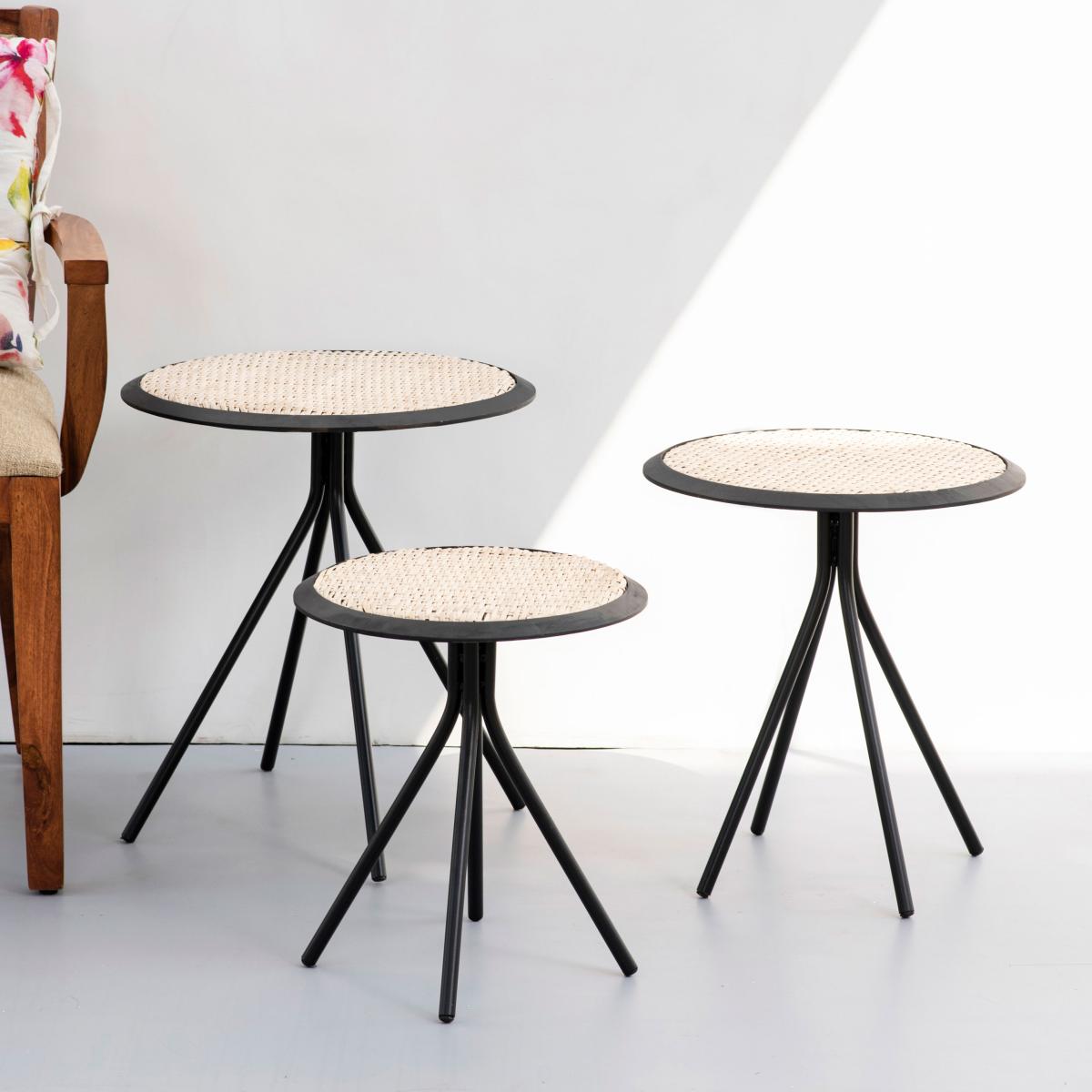 Earthy Black Cane Table Set of 3