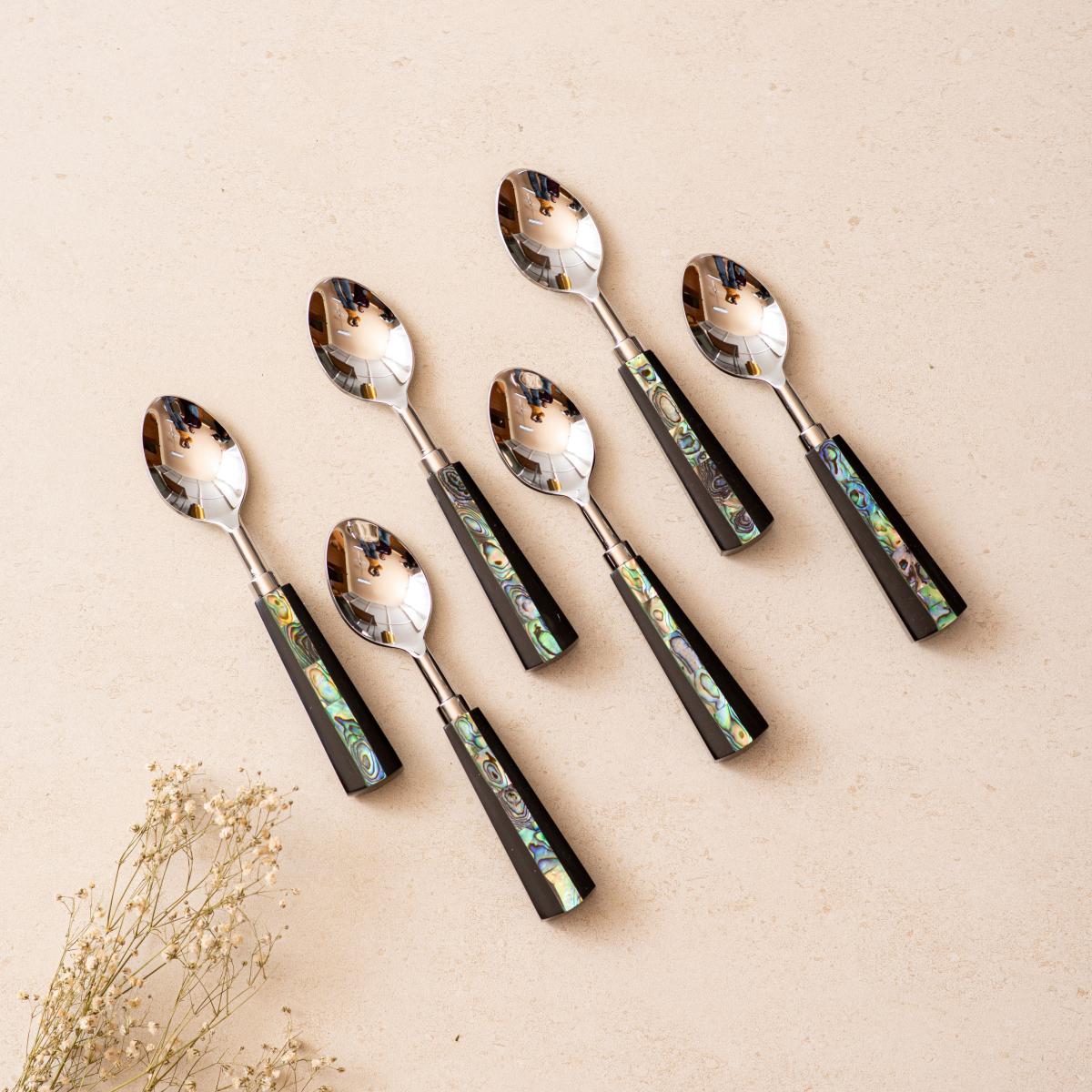 All Purpose Spoons Set of 6 - Semi Precious Abalone Shell
