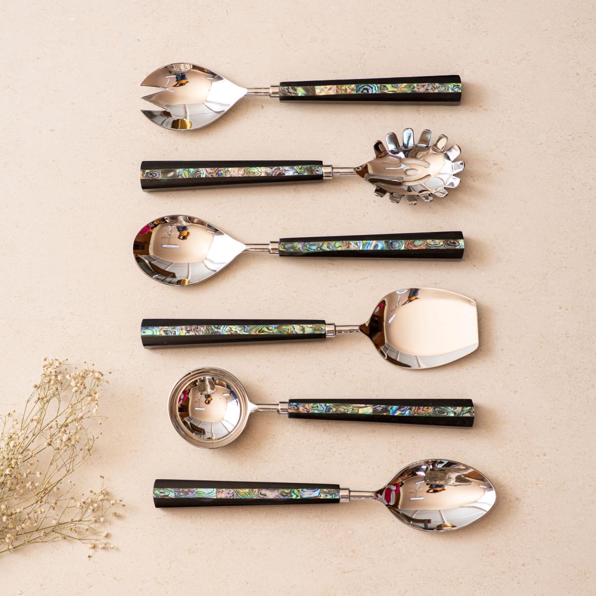 Serving Spoons Set of 6 - Semi Precious Abalone Shell