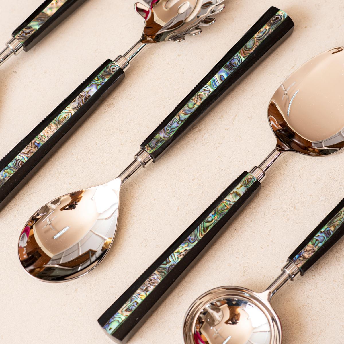 Serving Spoons Set of 6 - Semi Precious Abalone Shell