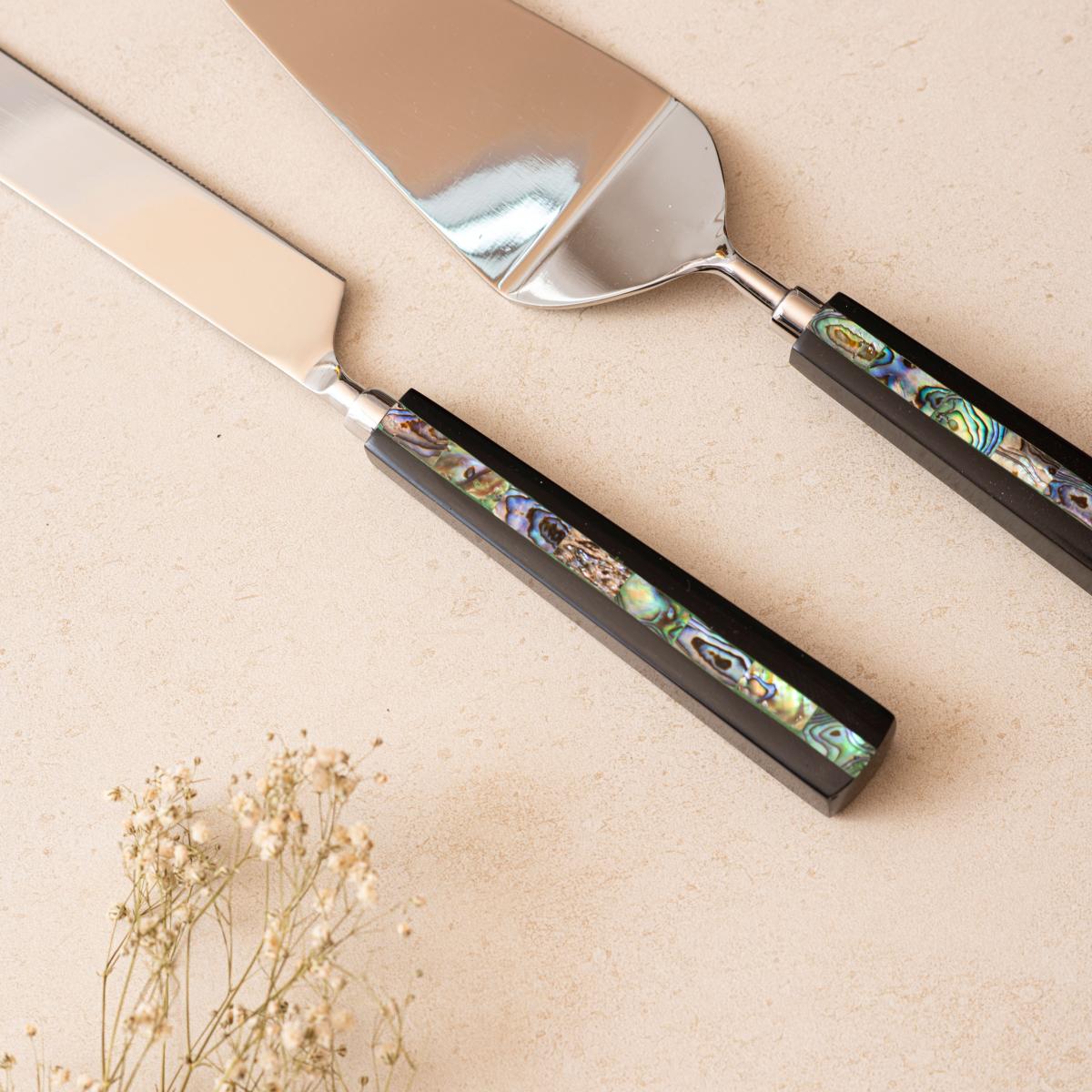 Cake Knife & Server - Semi Precious Abalone Shell