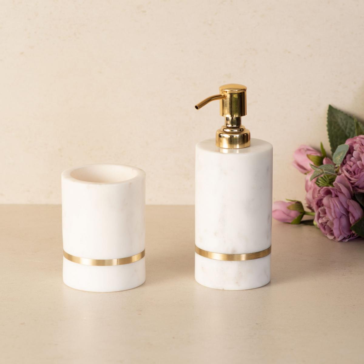 Aurelia Marble with brass inlay Bathroom set of 2