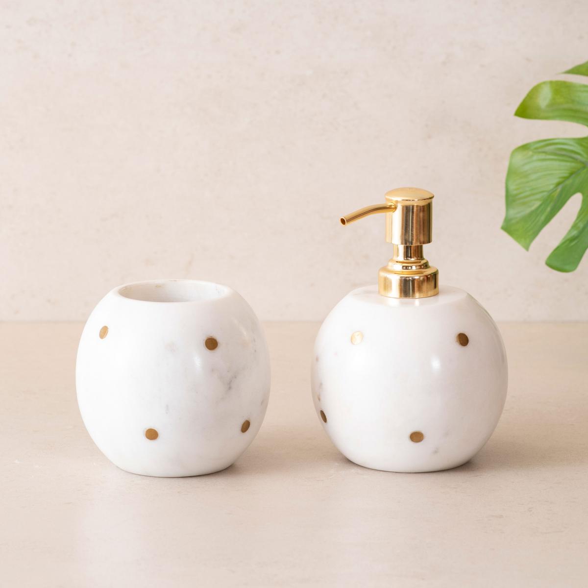 Polka Dot Marble & Brass Bath Set of 3