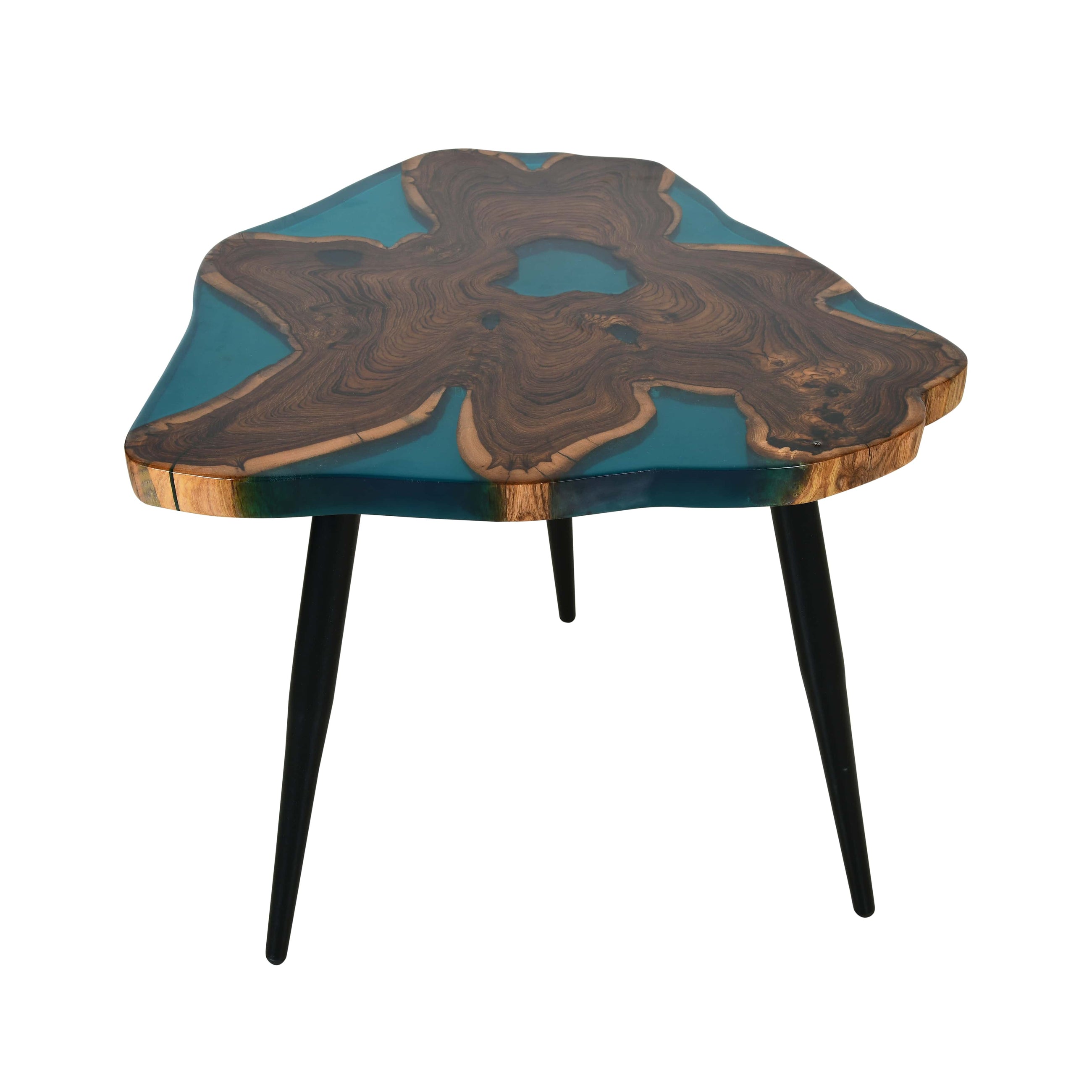 Coffee Table – Teak Wood with Aqua Blue Resin Finish