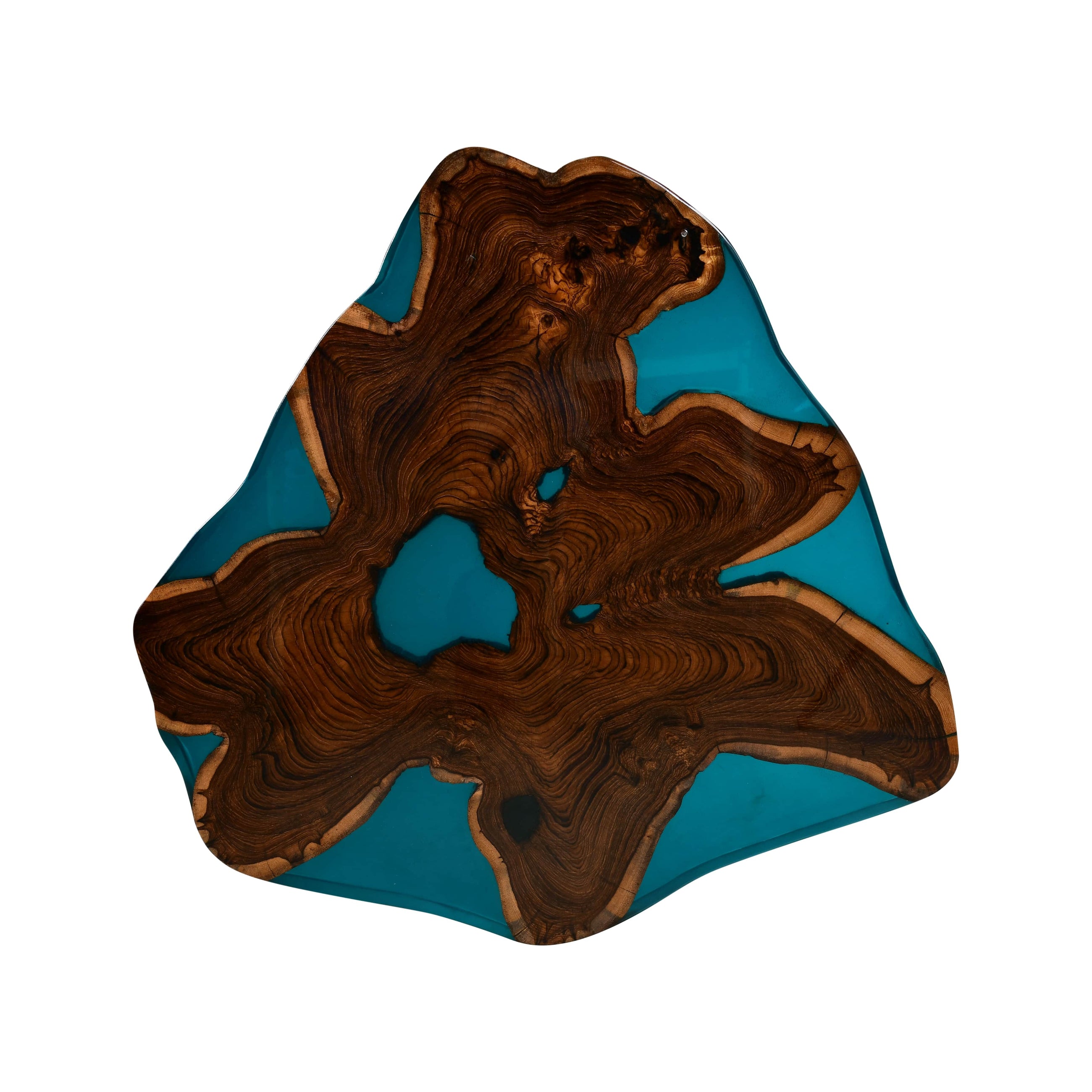 Coffee Table – Teak Wood with Aqua Blue Resin Finish