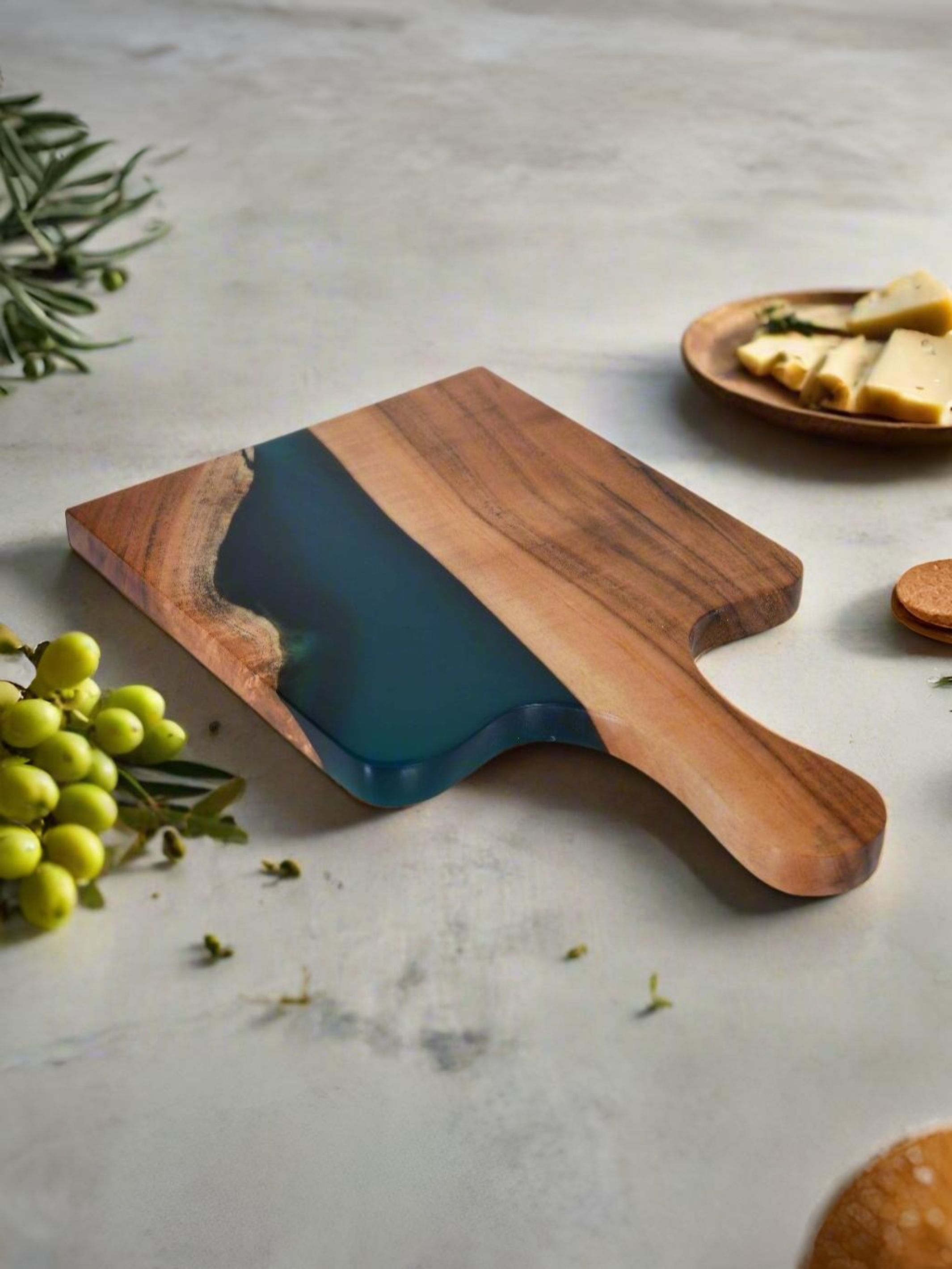 Cheese Board Platter – Acacia Wood with Aqua Blue Resin Finish