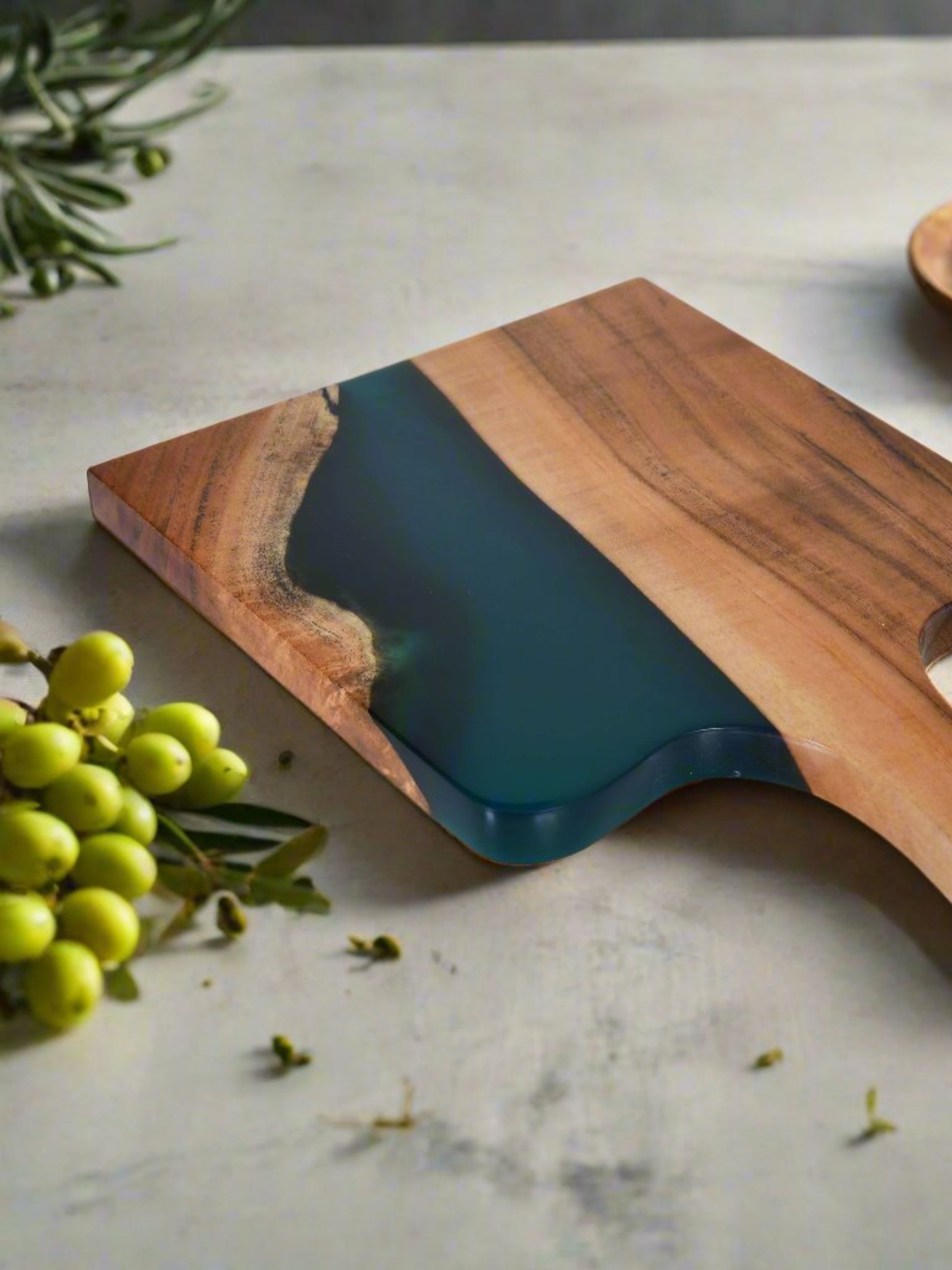 Cheese Board Platter – Acacia Wood with Aqua Blue Resin Finish