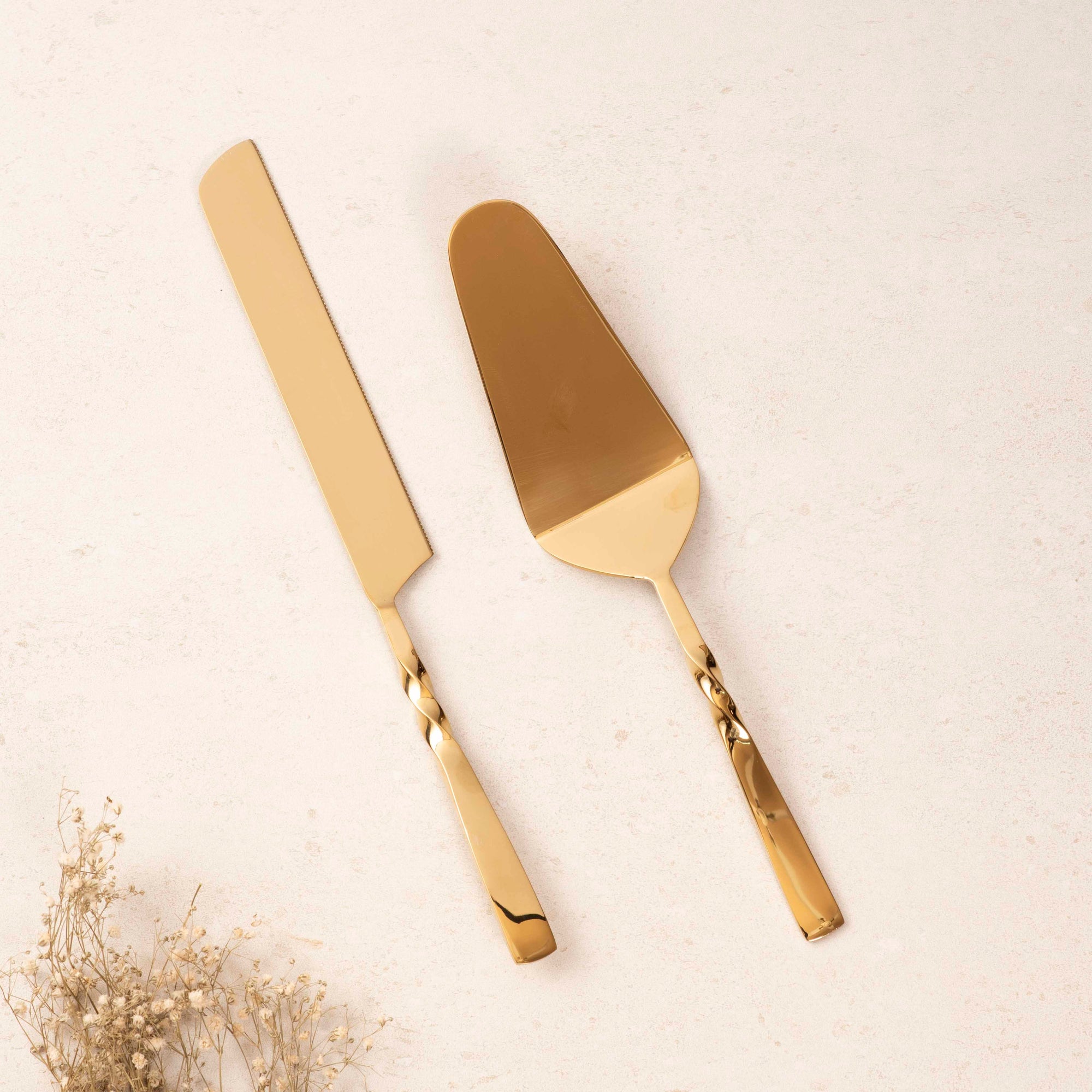 Cake Knife & Server - Twisted Gold
