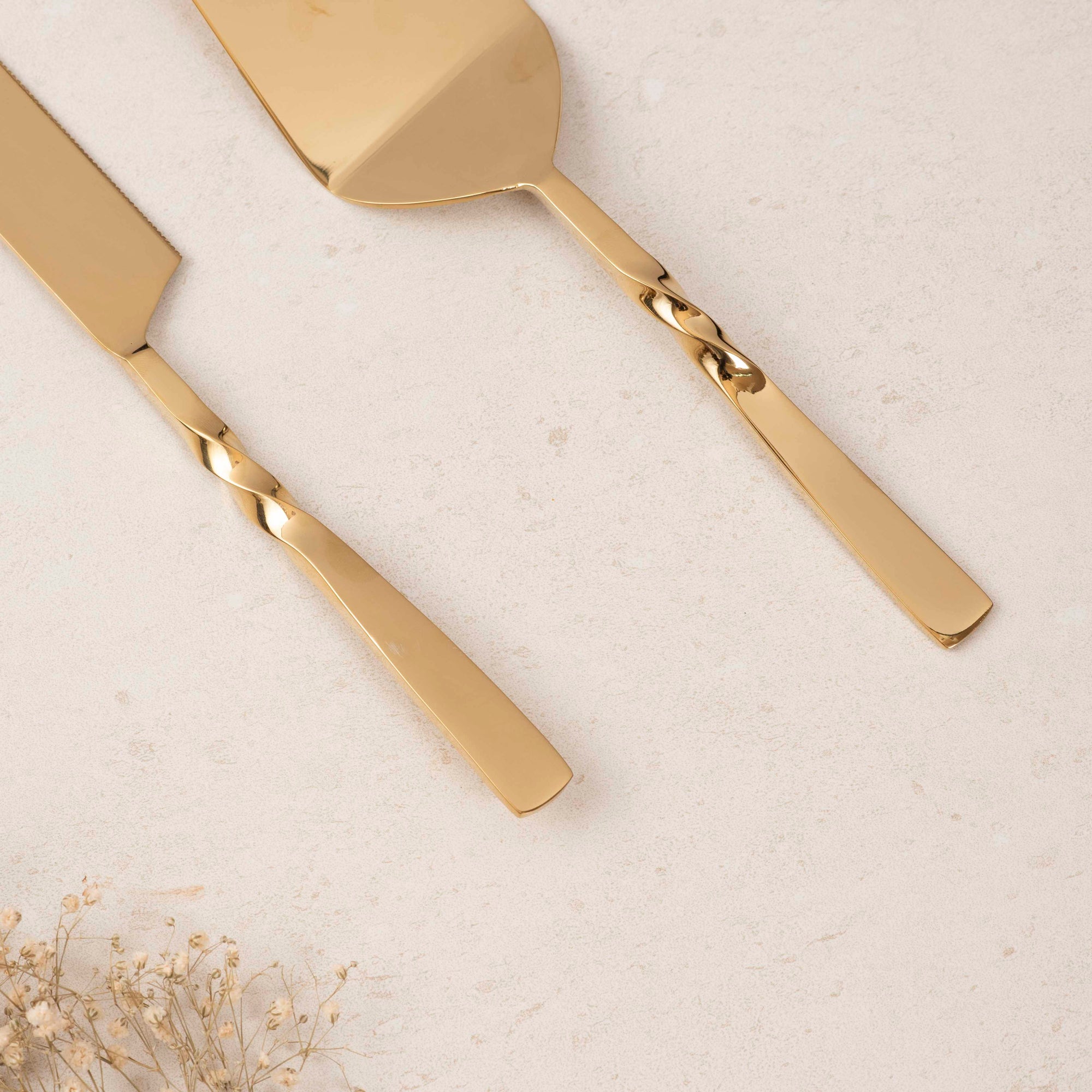 Cake Knife & Server - Twisted Gold