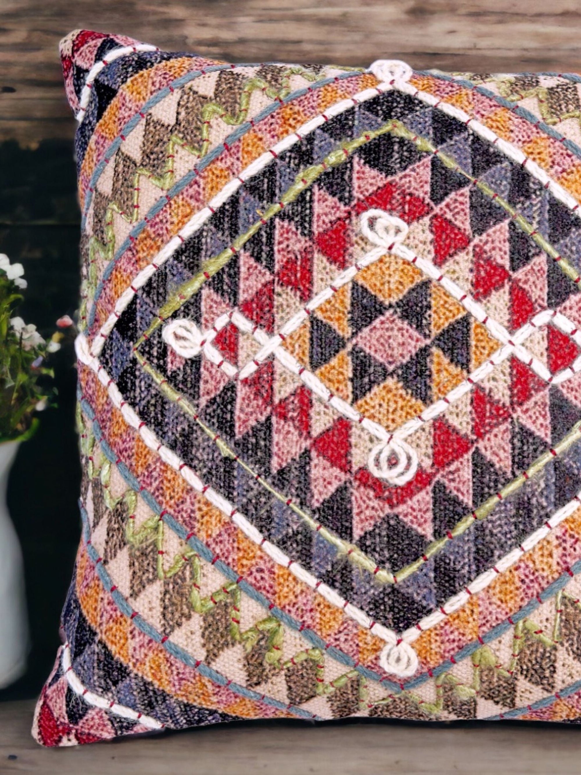 Diamond Embroidered Cushion Cover