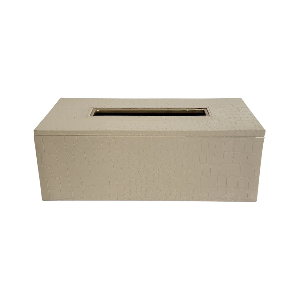 Leather Tissue Box-Croco Cream