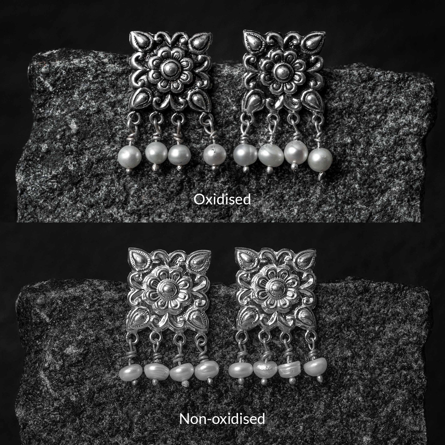 Chauki Pearl Silver Drops Earrings