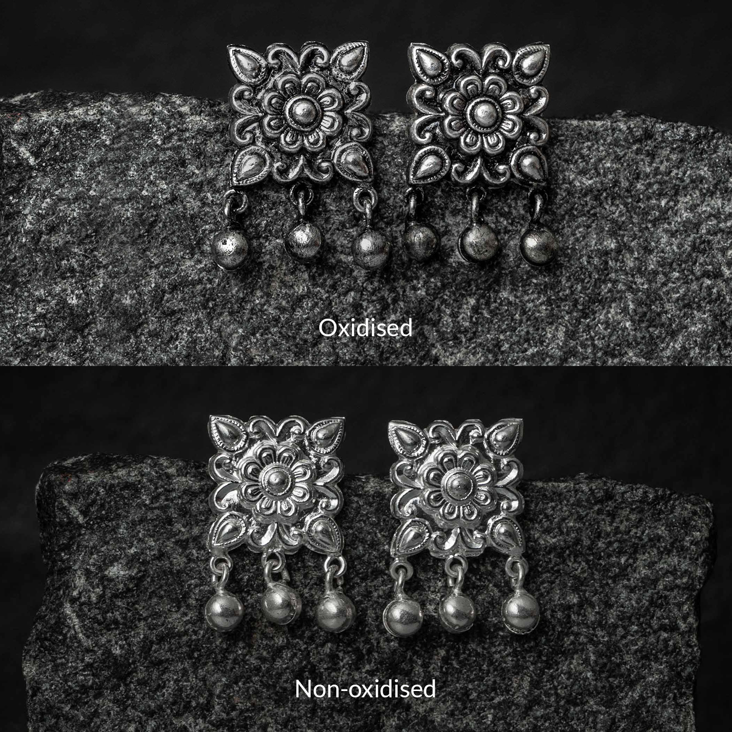 Chauki Ghungroo Silver Drops Earrings