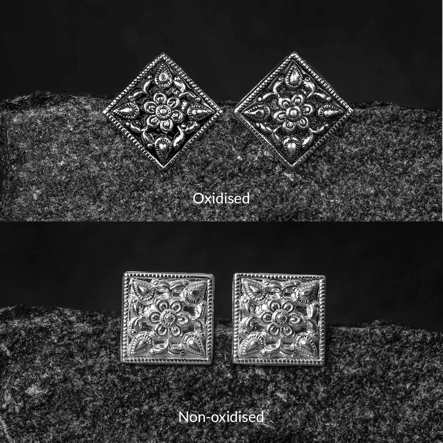 Chaukhandi Silver Studs Earrings