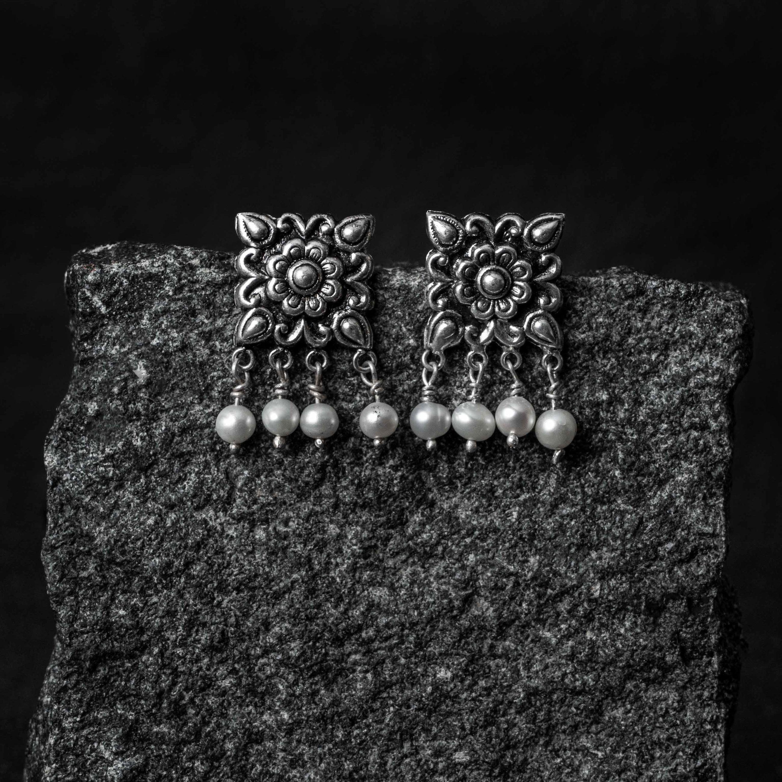 Chauki Pearl Silver Drops Earrings