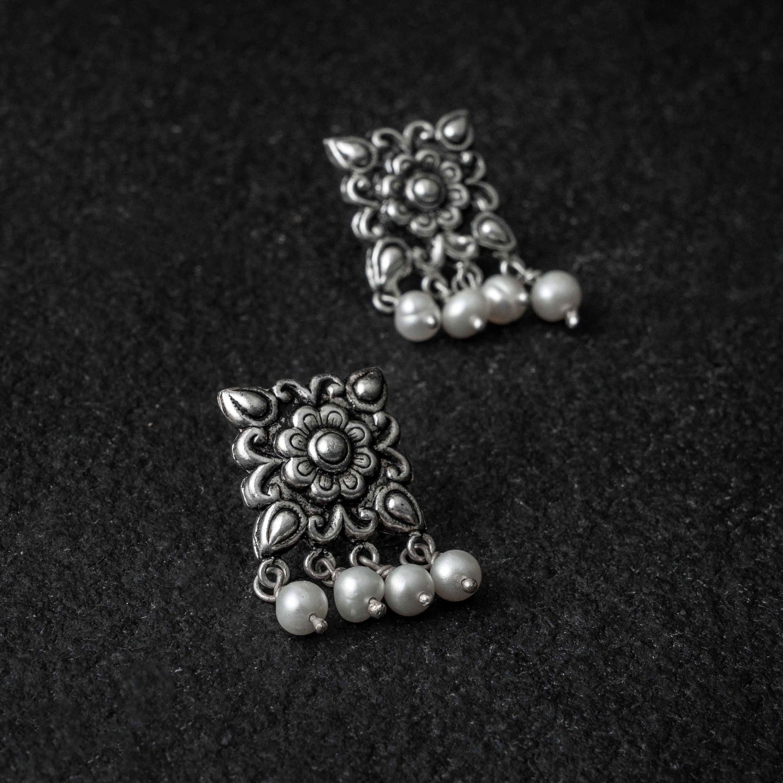 Chauki Pearl Silver Drops Earrings