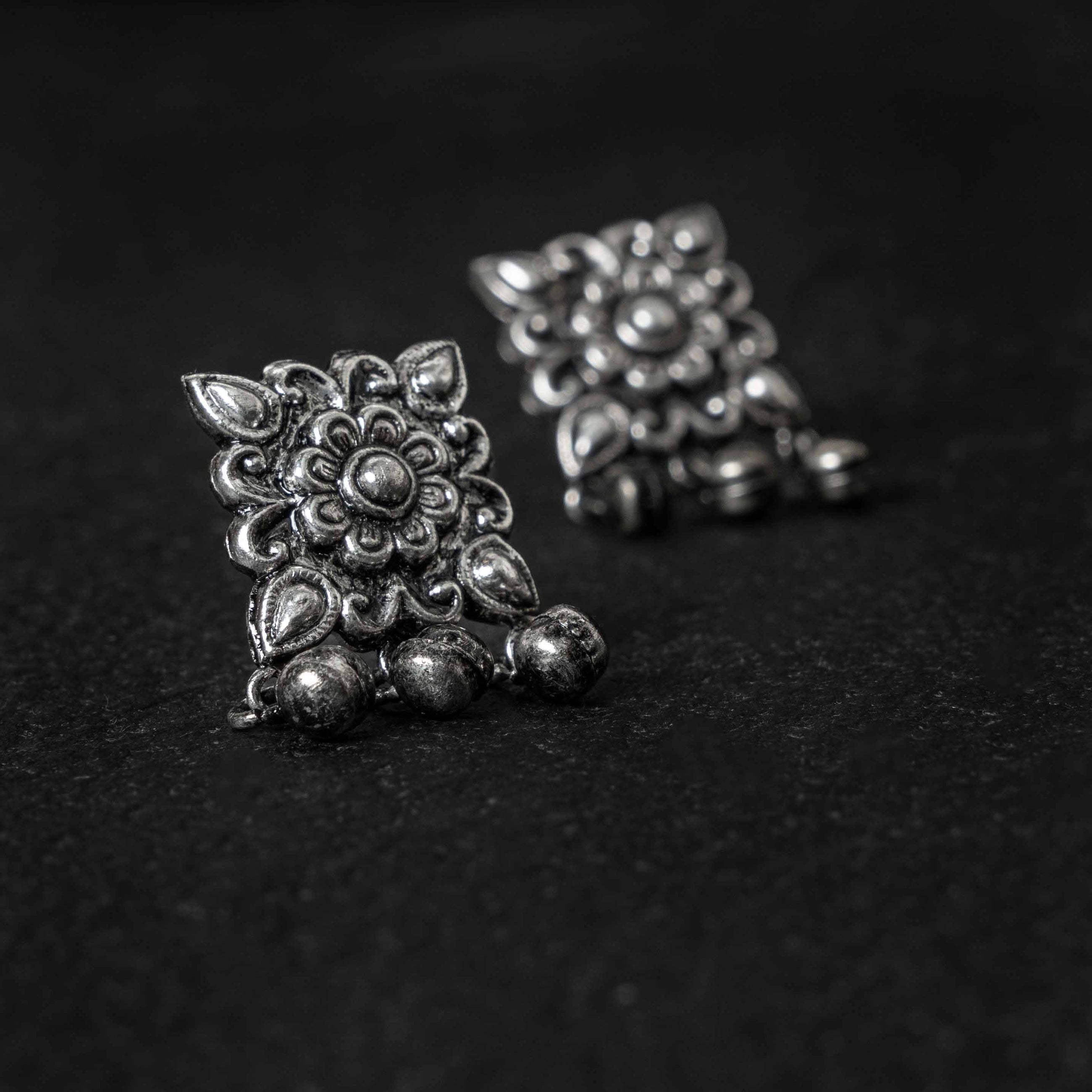 Chauki Ghungroo Silver Drops Earrings