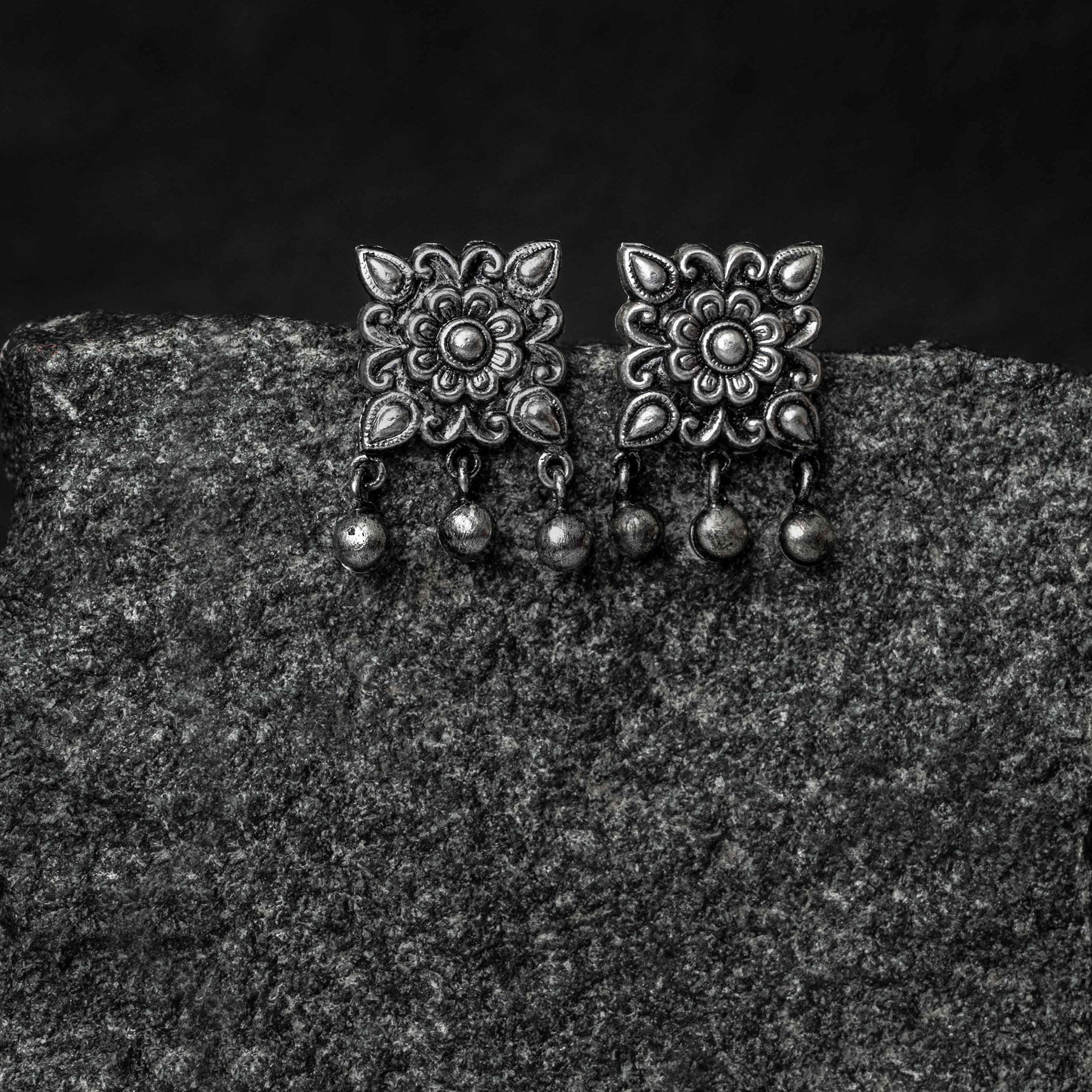 Chauki Ghungroo Silver Drops Earrings