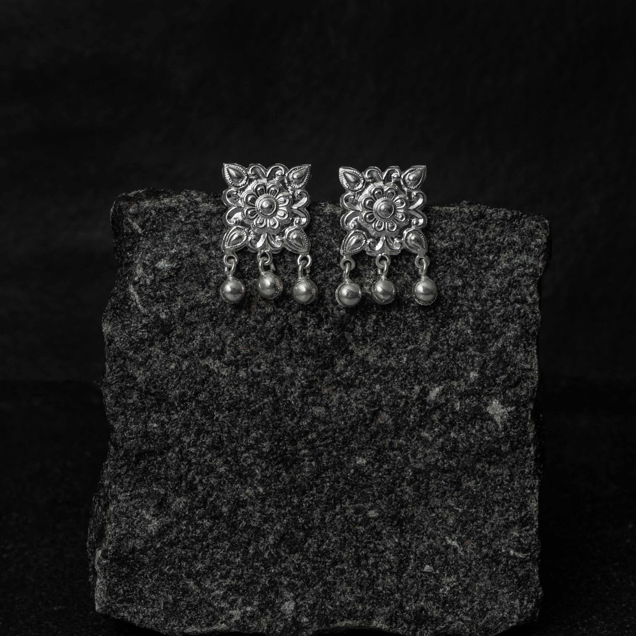 Chauki Ghungroo Silver Drops Earrings