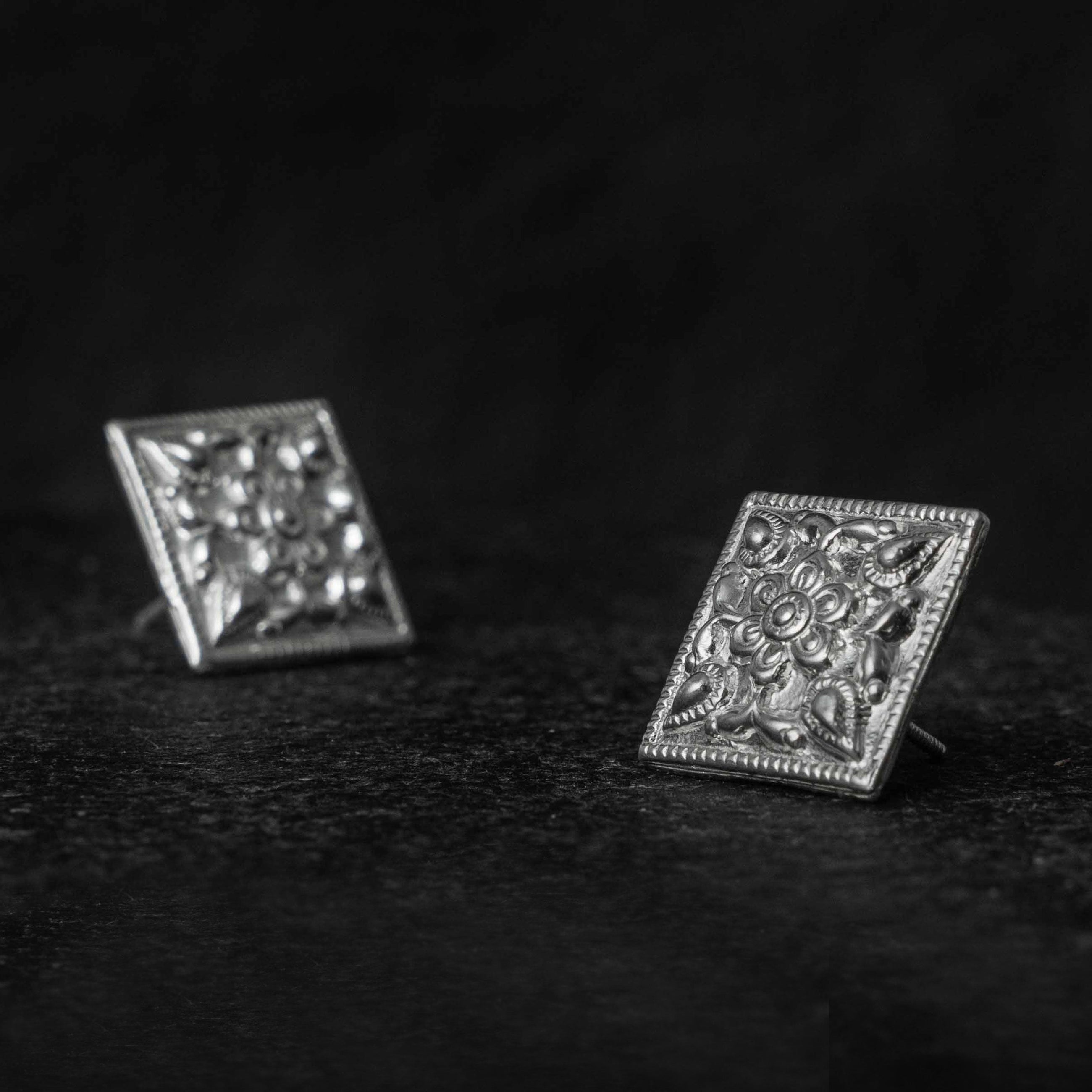 Chaukhandi Silver Studs Earrings