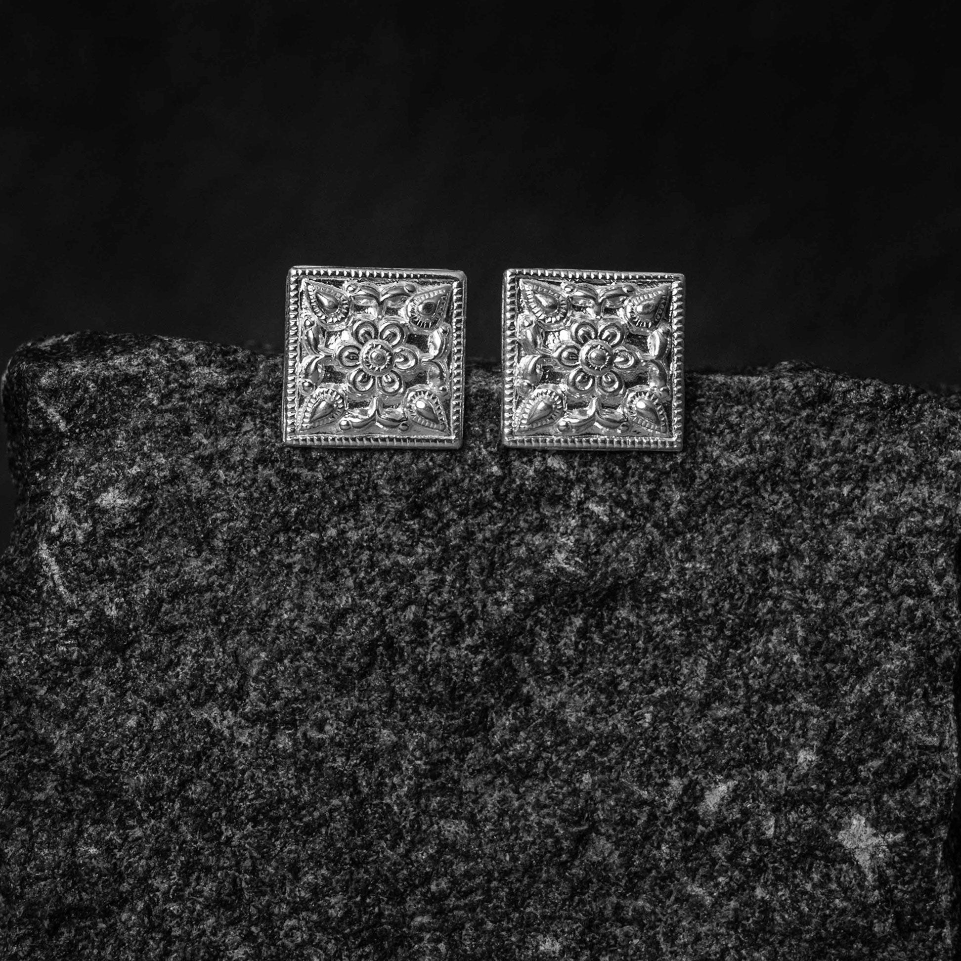 Chaukhandi Silver Studs Earrings