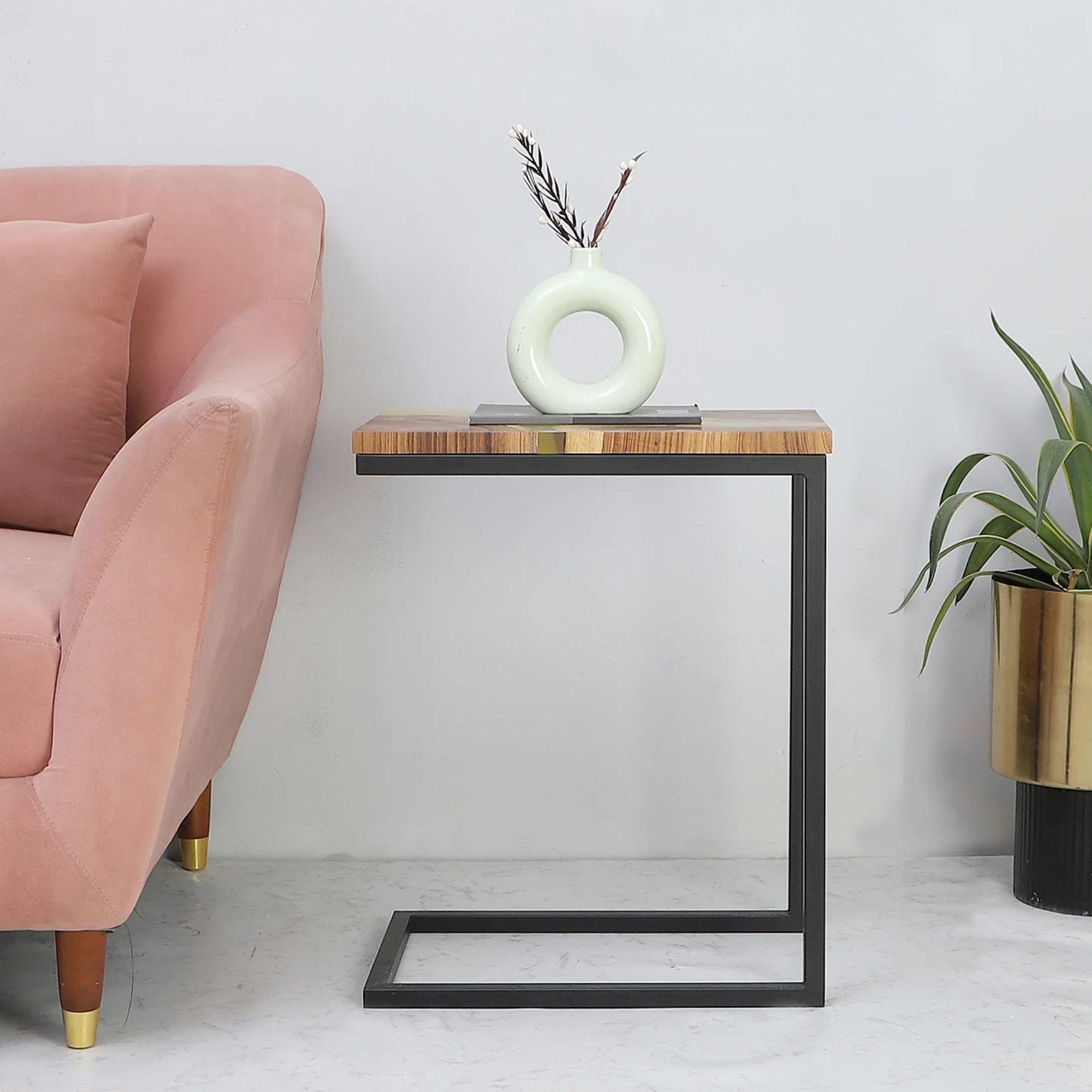 Premium Side Table – Teak Wood with Brown Resin Finish