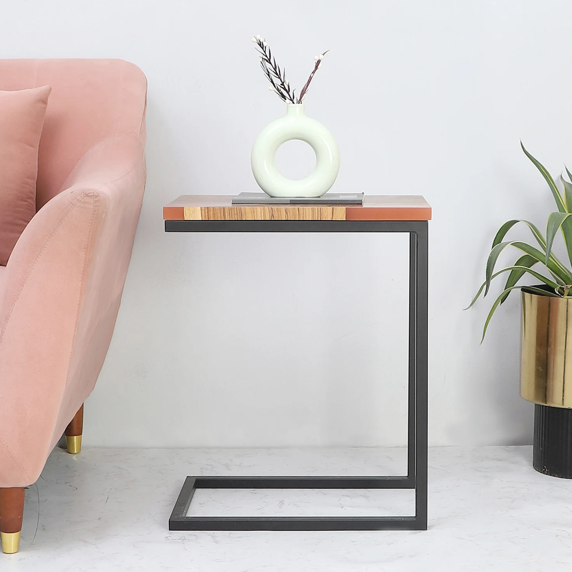 Premium Side Table – Teak Wood with Lemon Resin Finish